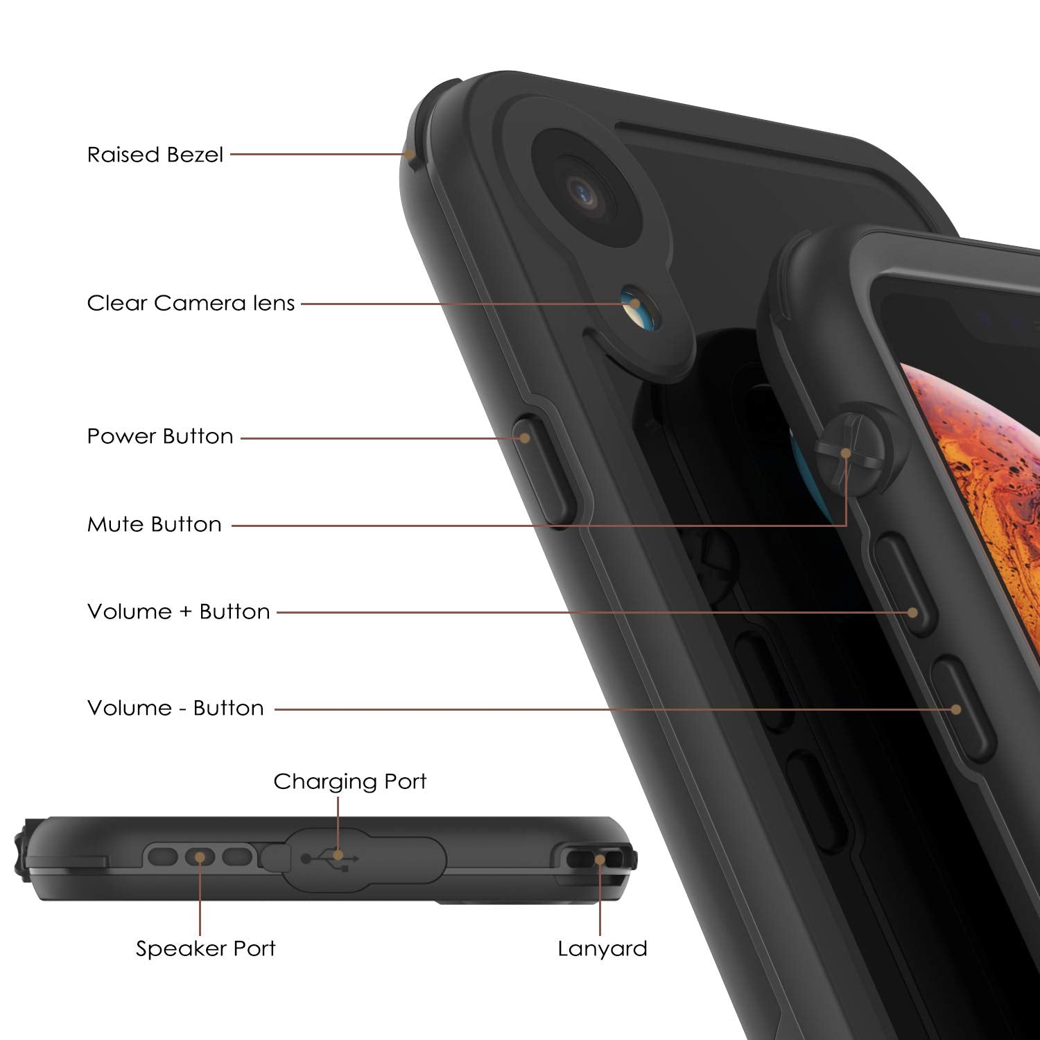 iPhone XR Waterproof IP68 Case, Punkcase [Shiny Black] [Rapture Series]  W/Built in Screen Protector