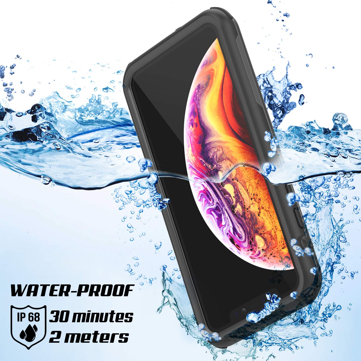 iPhone XR Waterproof IP68 Case, Punkcase [Shiny Black] [Rapture Series]  W/Built in Screen Protector