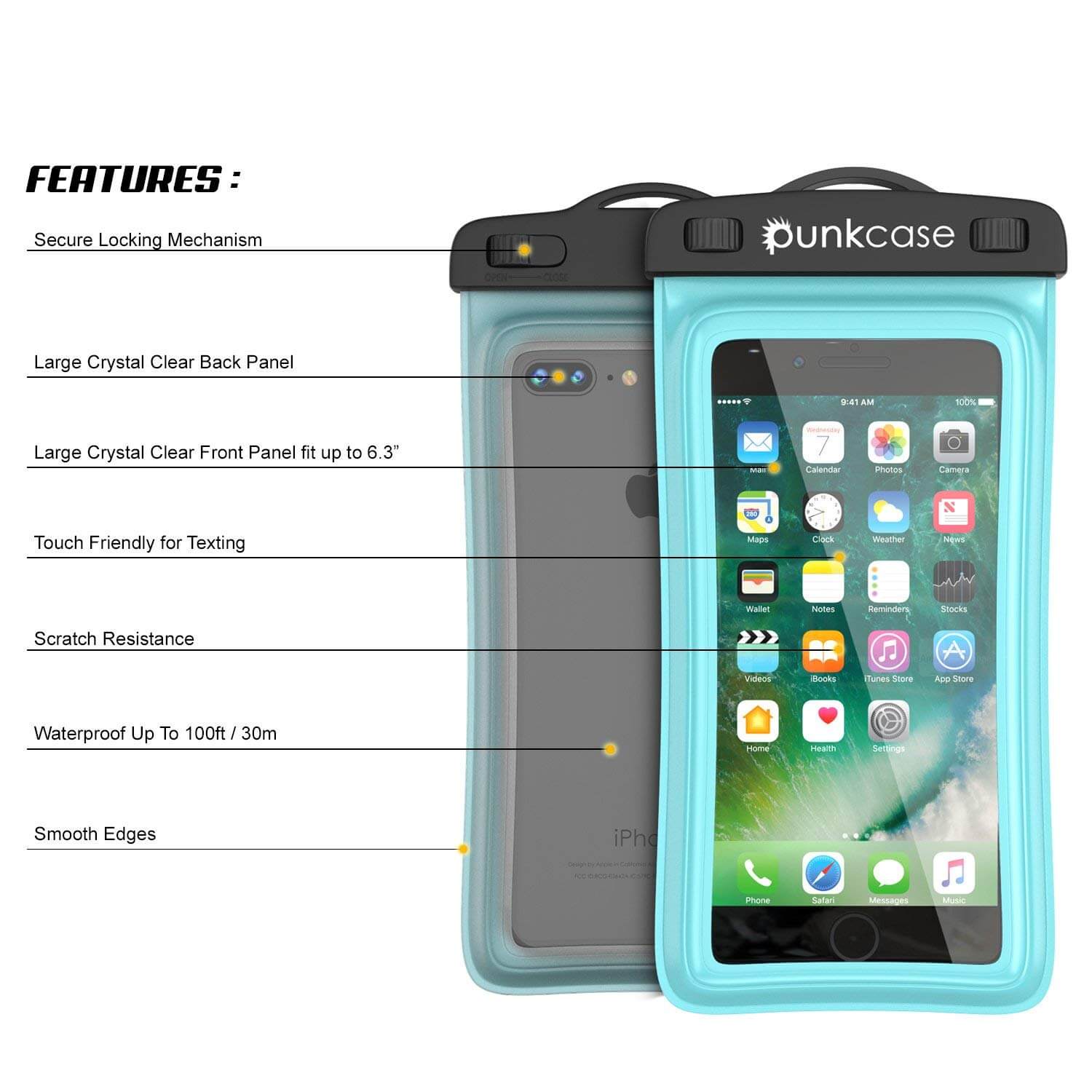 Waterproof Phone Pouch, PunkBag Universal Floating Dry Case Bag for most Cell Phones [Teal]