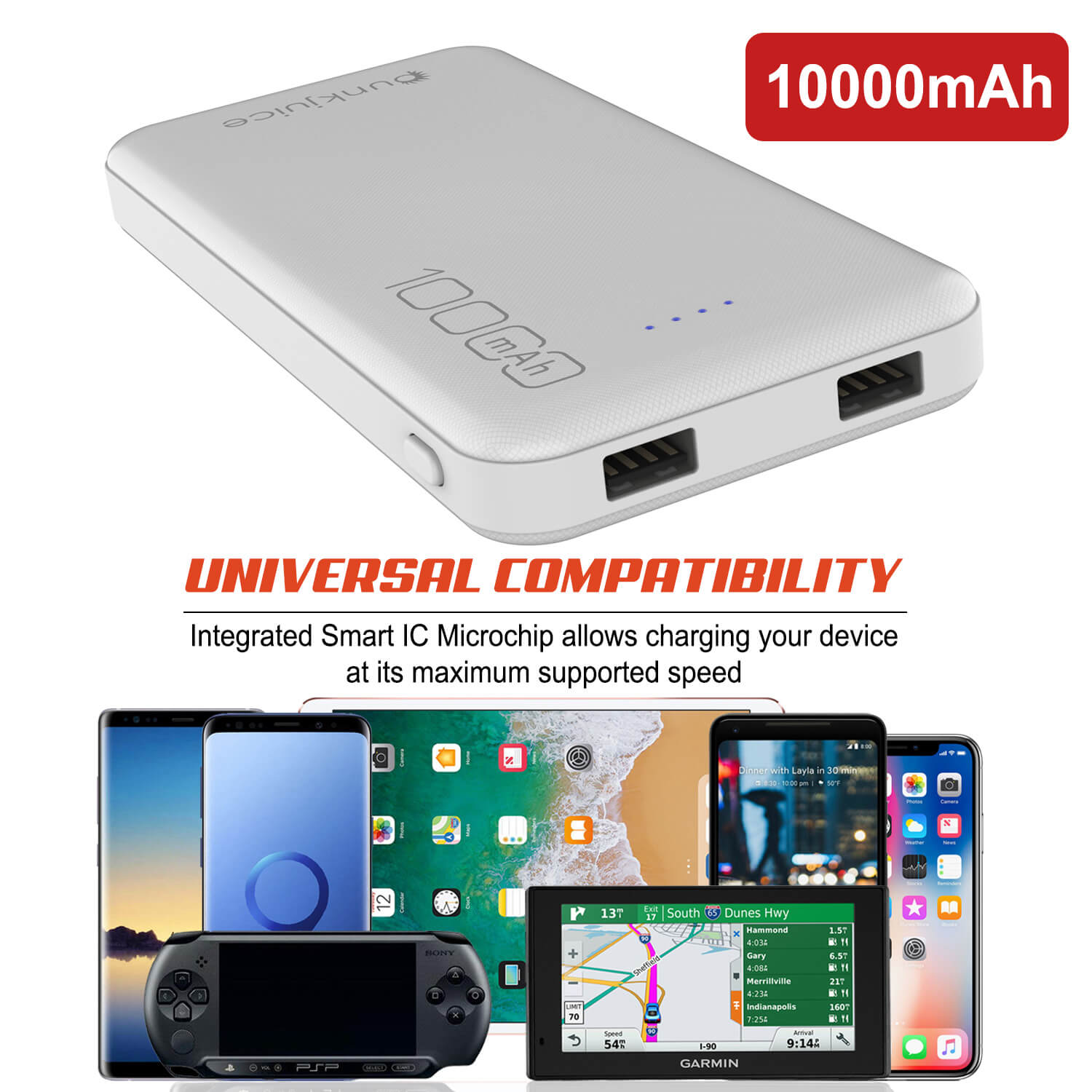 PunkCase PowerBank 10000mah Battery Pack for Samsung & iPhone (Fold/Flip/S24/23/22/21/20) & 15/14/13/12/11/X & all Wireless Supported + iPad's [White]