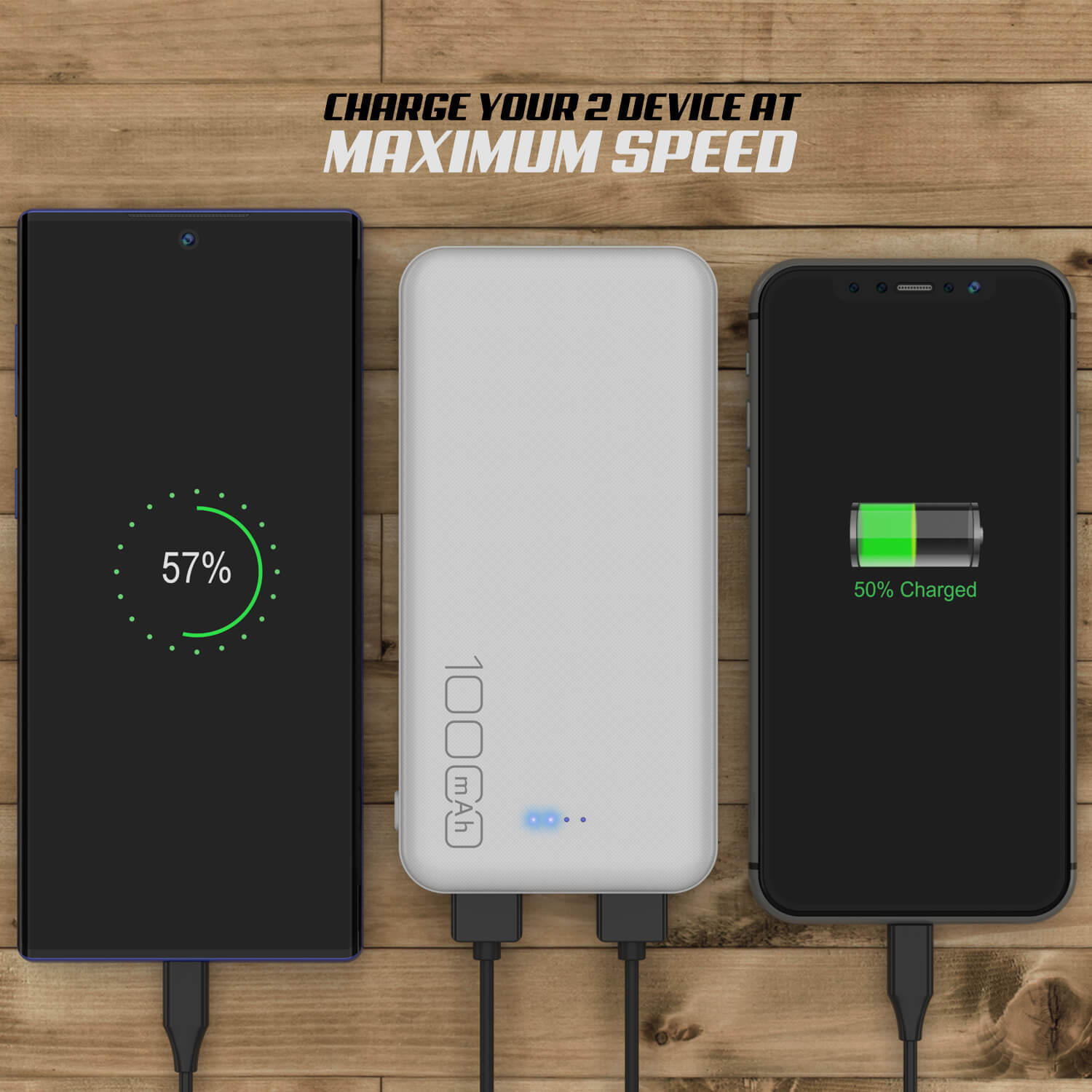 PunkCase PowerBank 10000mah Battery Pack for Samsung & iPhone (Fold/Flip/S24/23/22/21/20) & 15/14/13/12/11/X & all Wireless Supported + iPad's [White]