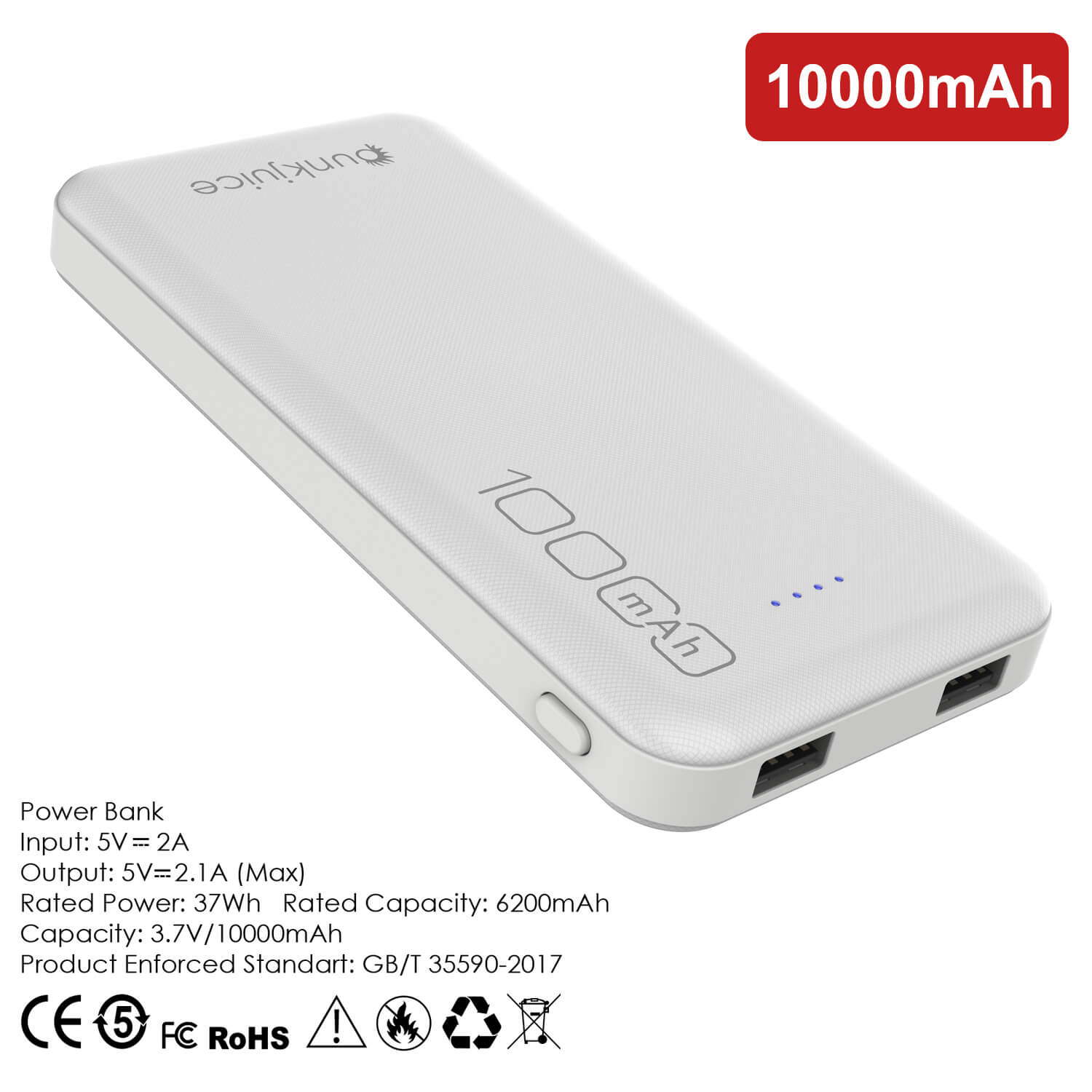 PunkCase PowerBank 10000mah Battery Pack for Samsung & iPhone (Fold/Flip/S24/23/22/21/20) & 15/14/13/12/11/X & all Wireless Supported + iPad's [White]