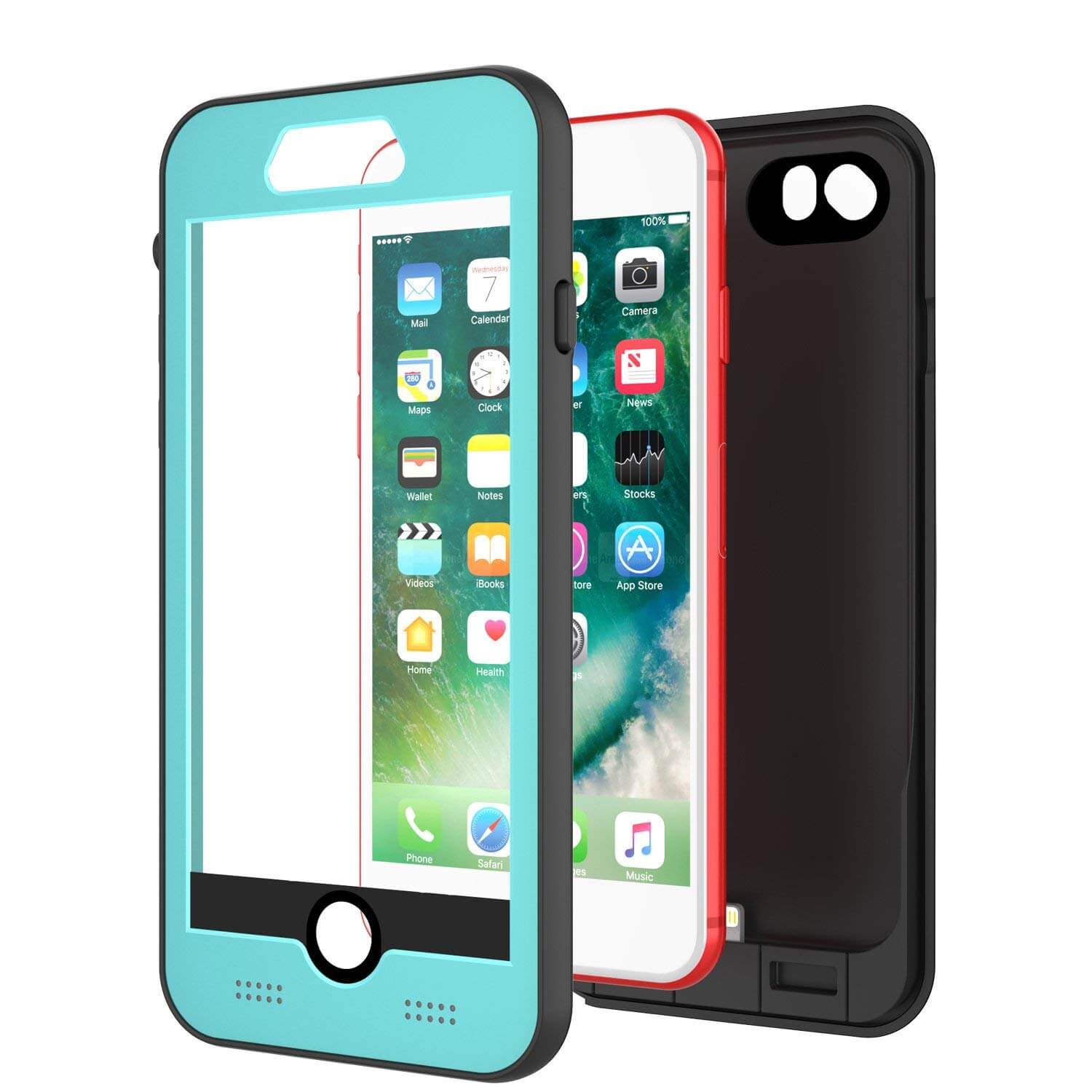 PunkJuice iPhone 8/7 Battery Case Teal - Waterproof Slim Power Juice Bank with 2750mAh