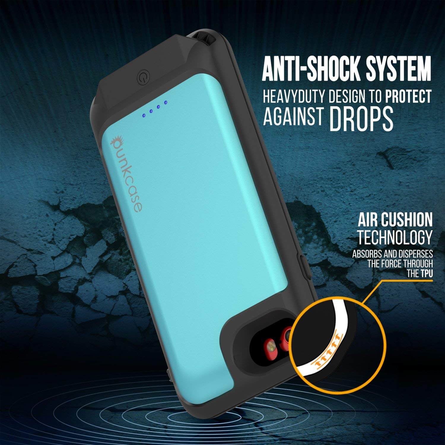 PunkJuice iPhone 8/7 Battery Case Teal - Waterproof Slim Power Juice Bank with 2750mAh