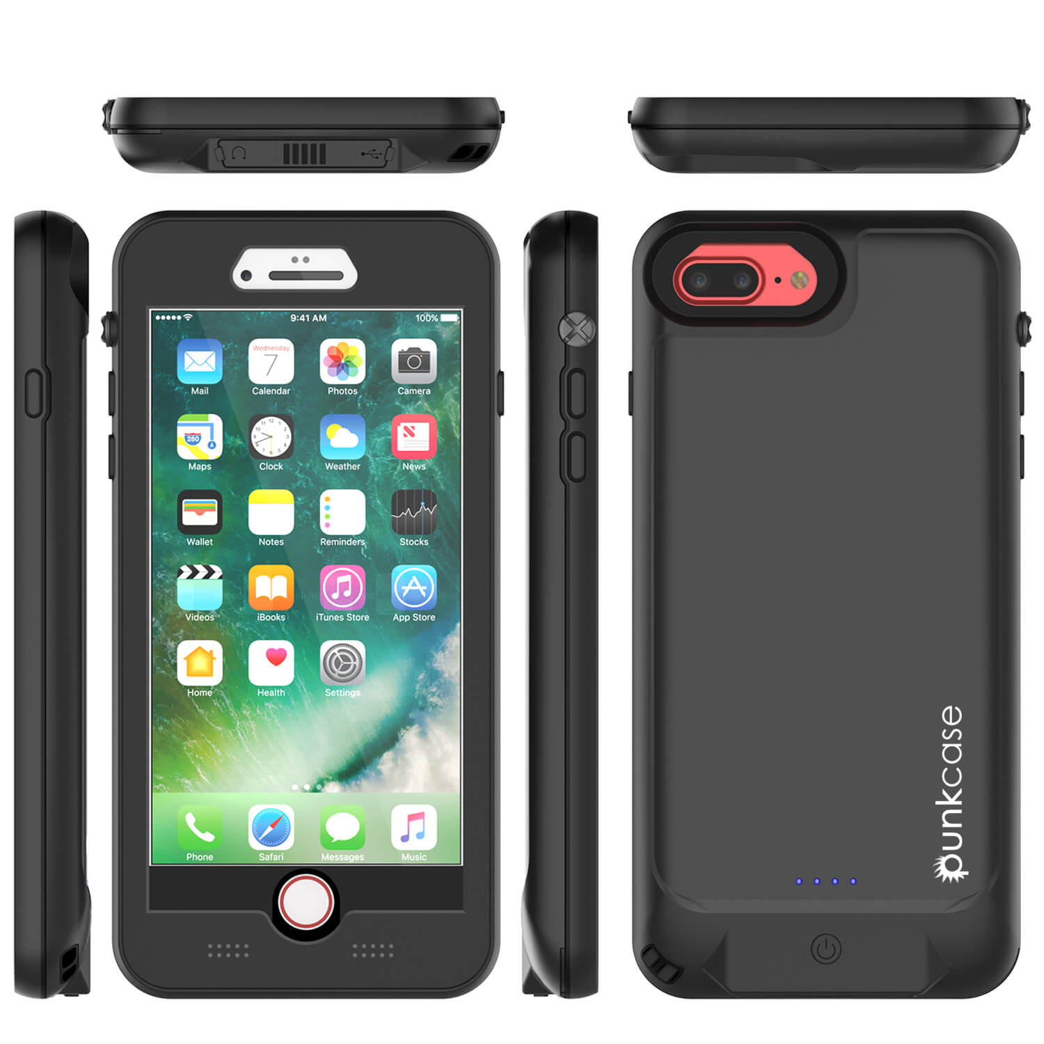 PunkJuice iPhone 8+/7+Plus Battery Case Black - Waterproof Slim Power Juice Bank with 4300mAh