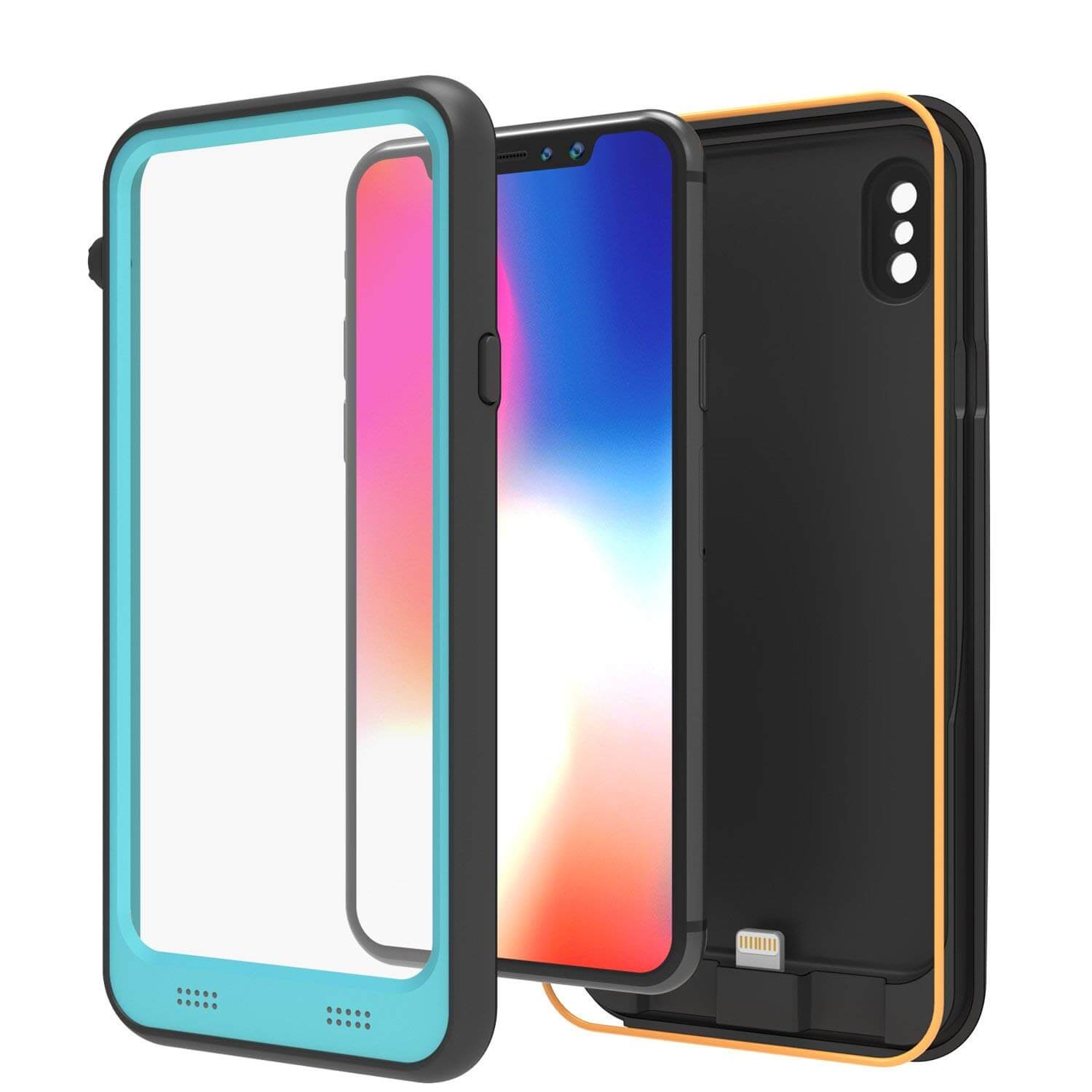 PunkJuice iPhone X Battery Case, Waterproof, IP68 Certified [Ultra Slim] [Teal]