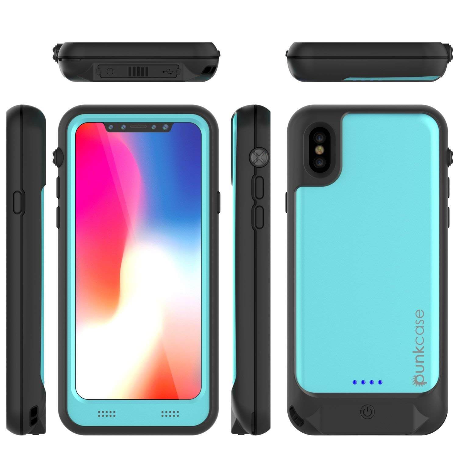 PunkJuice iPhone X Battery Case, Waterproof, IP68 Certified [Ultra Slim] [Teal]