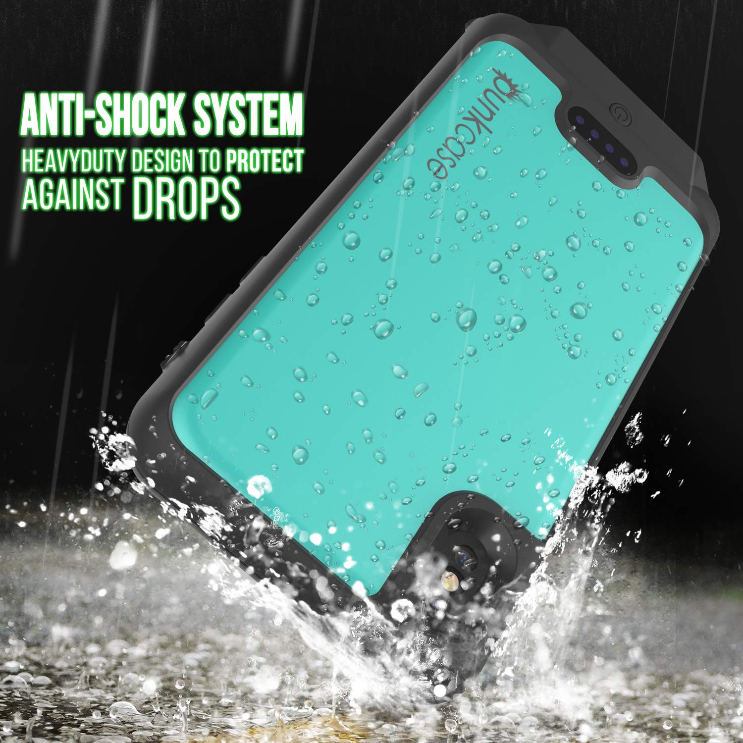 PunkJuice iPhone XS Battery Case, Waterproof, IP68 Certified [Ultra Slim] [Teal]