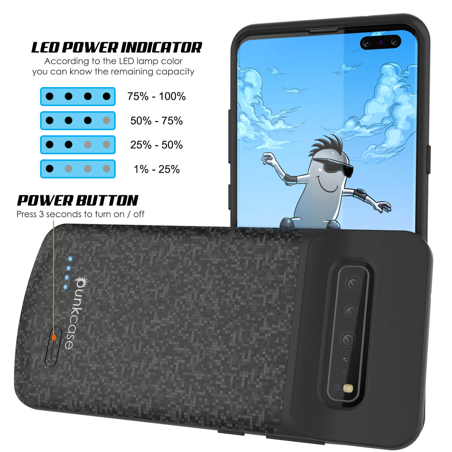 PunkJuice S10 5G Battery Case Black Pattern - Fast Charging Power Juice Bank with 4700mAh