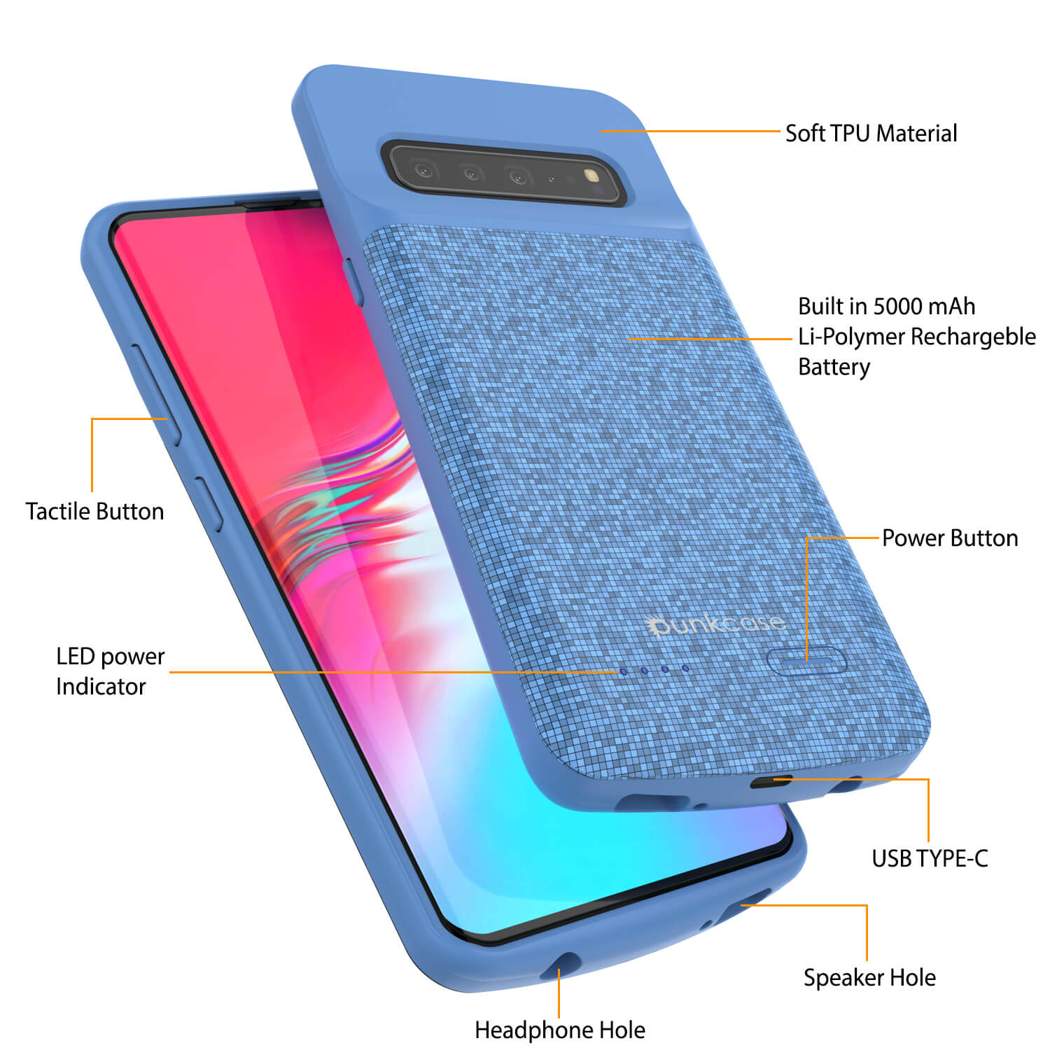 PunkJuice S10 5G Battery Case Blue Pattern - Fast Charging Power Juice Bank with 4700mAh
