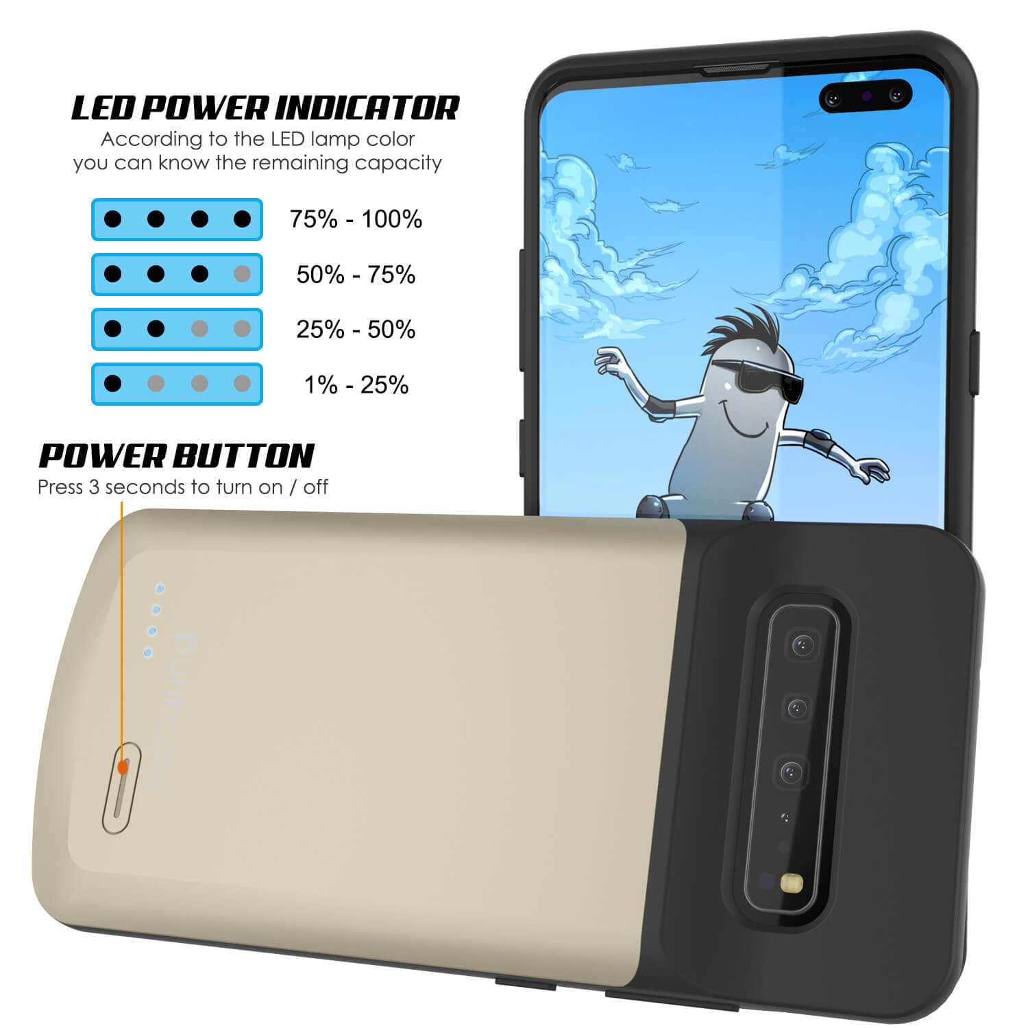 PunkJuice S10 5G Battery Case Gold - Fast Charging Power Juice Bank with 4700mAh