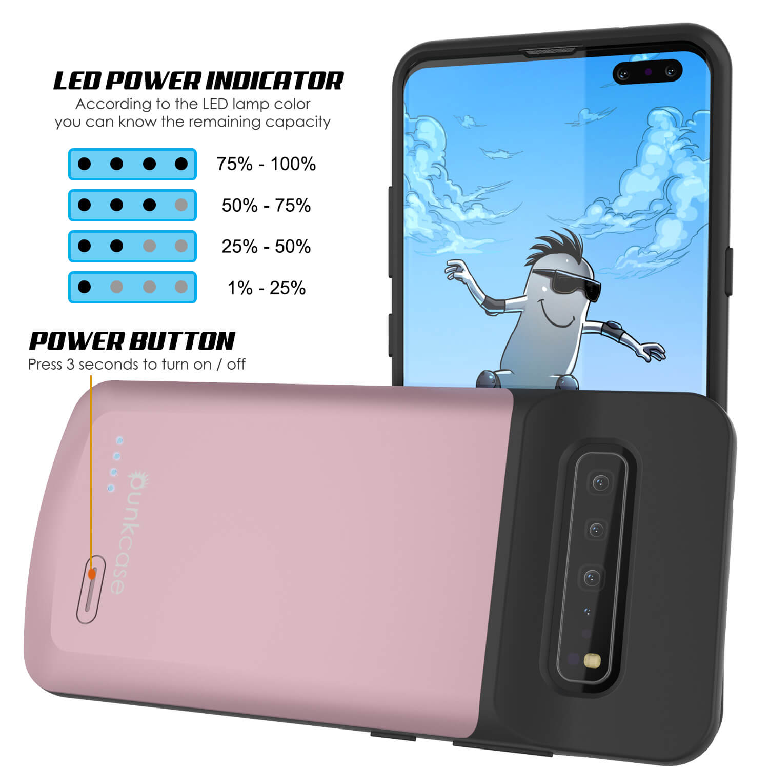PunkJuice S10 5G Battery Case Rose - Fast Charging Power Juice Bank with 4700mAh
