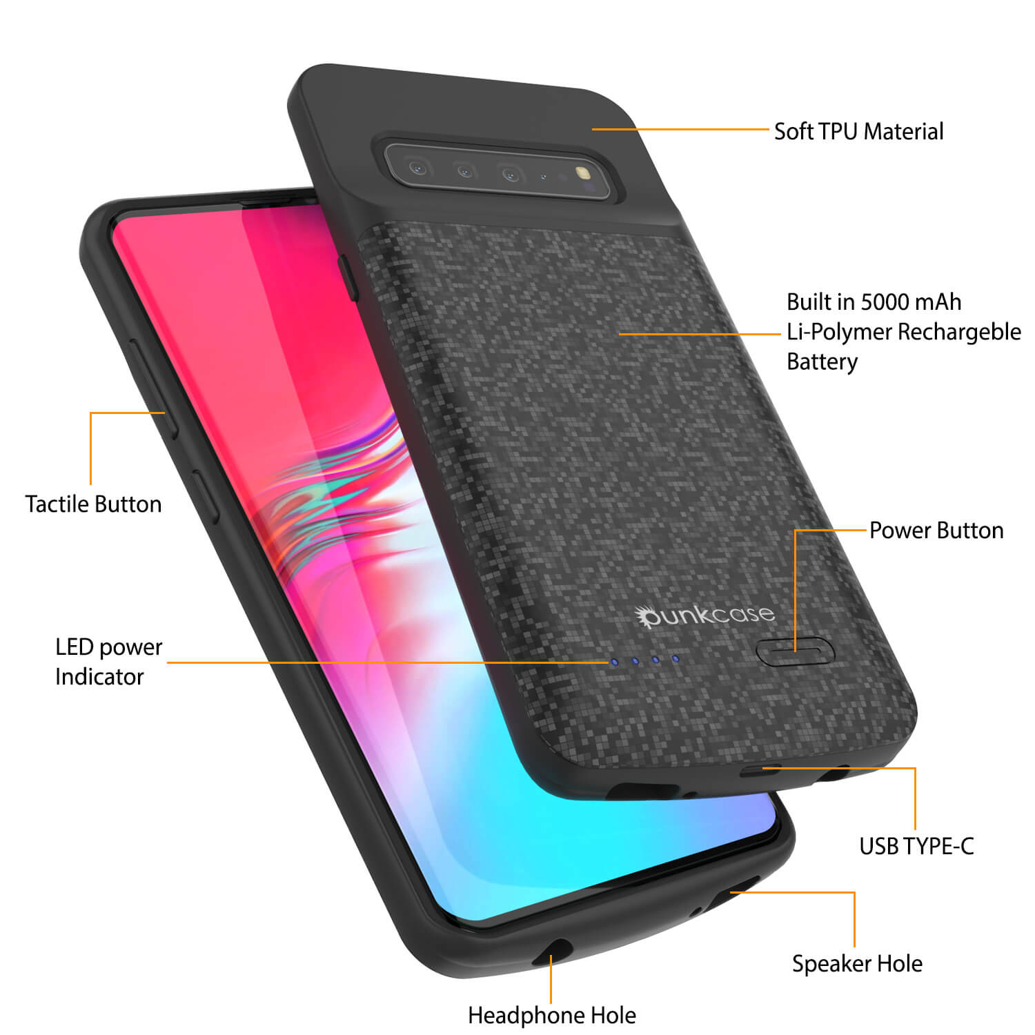 PunkJuice S10 5G Battery Case Black Pattern - Fast Charging Power Juice Bank with 4700mAh