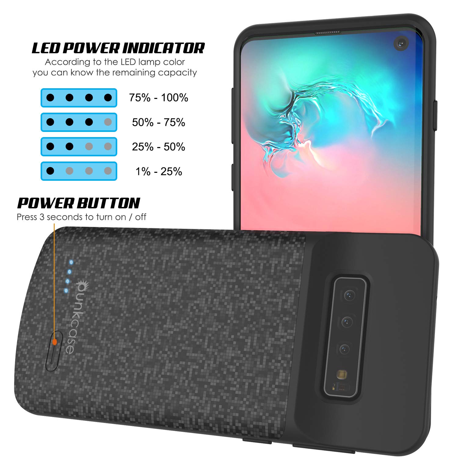 PunkJuice S10 Battery Case Black - Fast Charging Power Juice Bank with 4700mAh