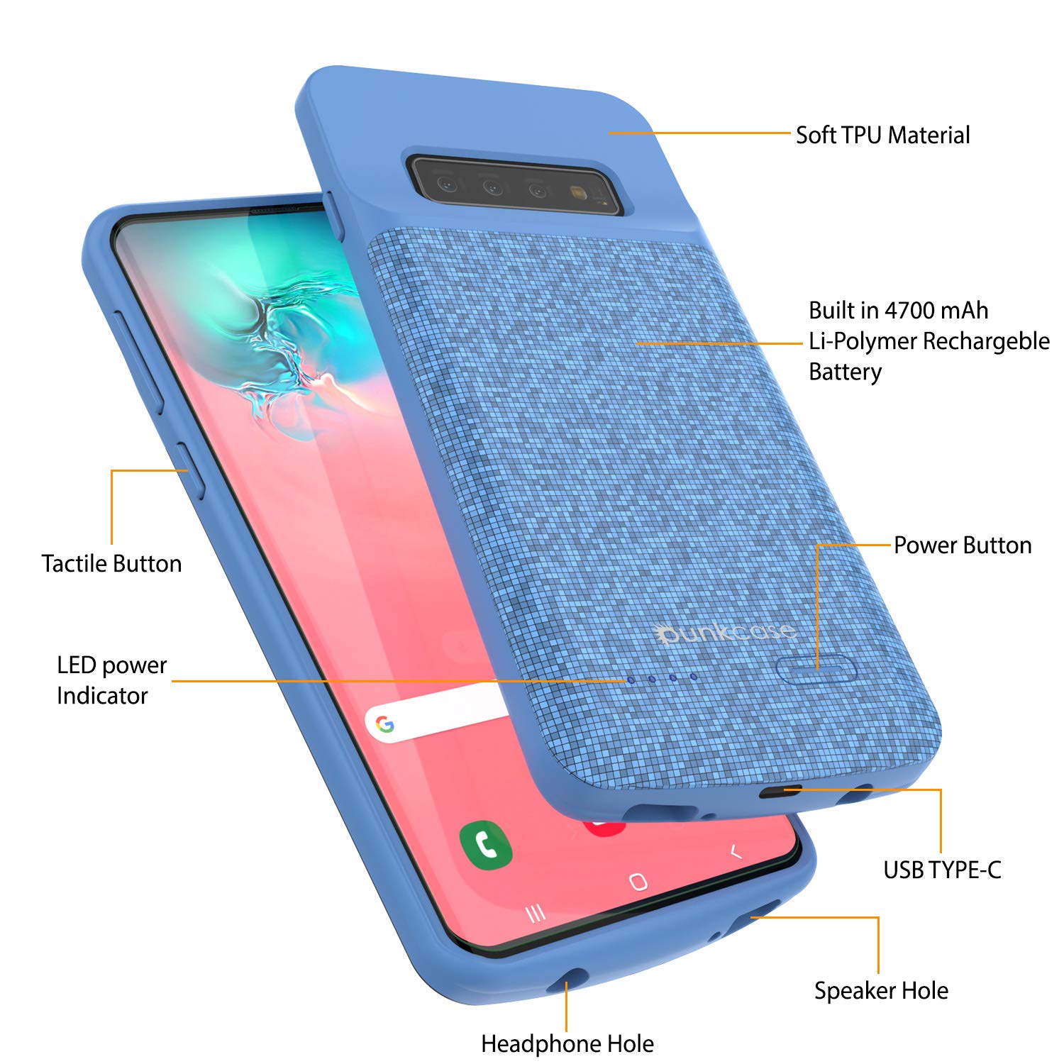 PunkJuice S10 Battery Case Blue - Fast Charging Power Juice Bank with 4700mAh