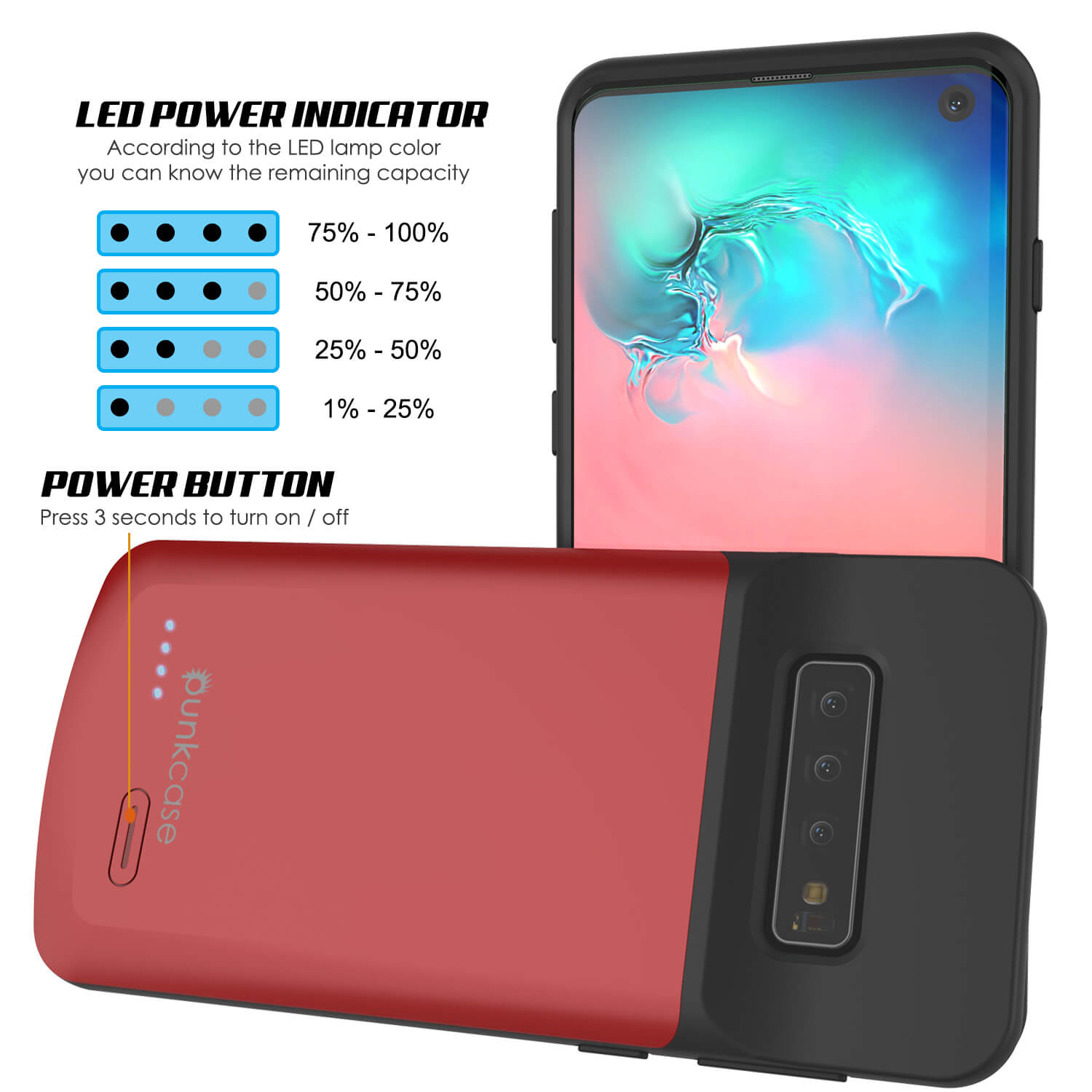 PunkJuice S10 Battery Case Red - Fast Charging Power Juice Bank with 4700mAh