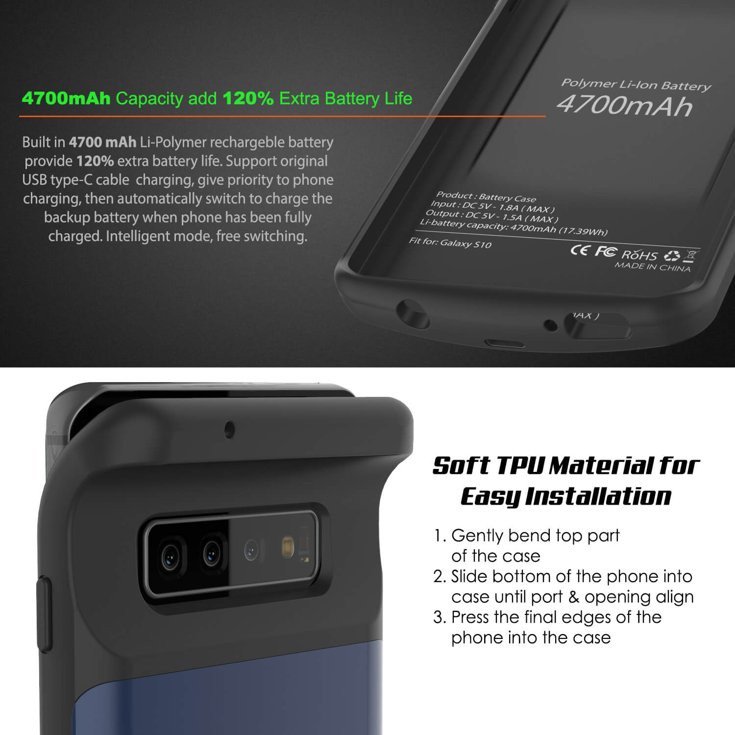 PunkJuice S10 Battery Case Reg. Blue - Fast Charging Power Juice Bank with 4700mAh