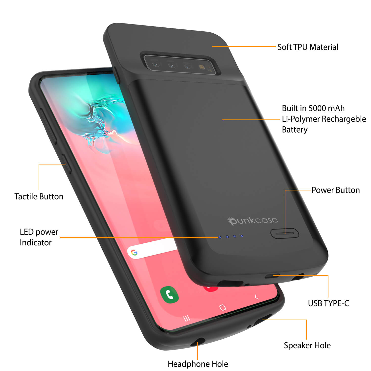 PunkJuice S10+ Plus Battery Case Reg. Black - Fast Charging Power Juice Bank with 5000mAh