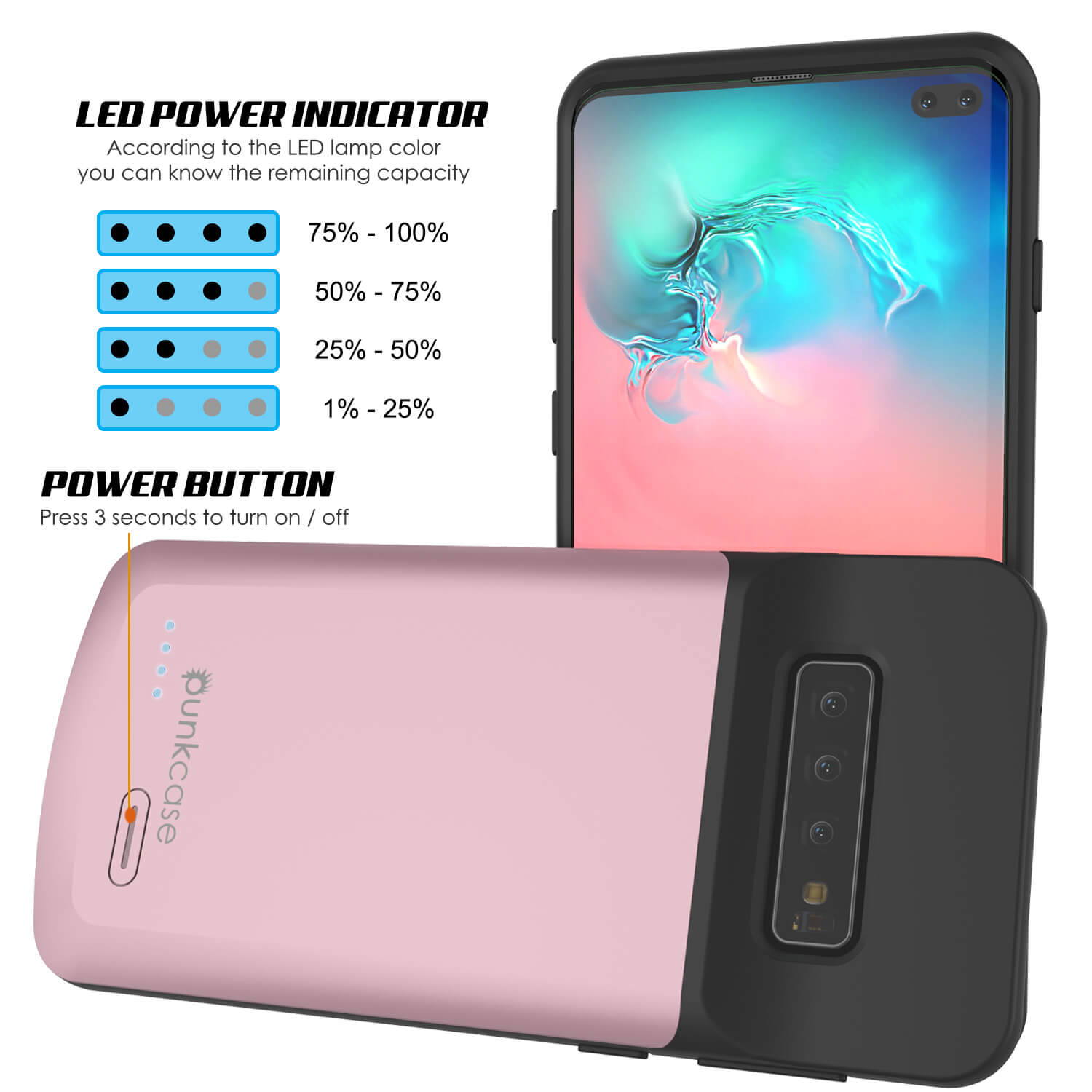 PunkJuice S10+ Plus Battery Case Rose - Fast Charging Power Juice Bank with 5000mAh