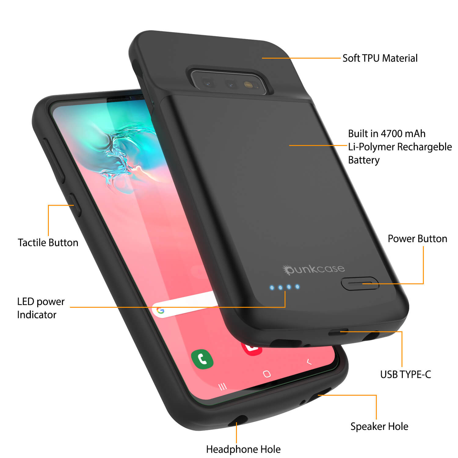 PunkJuice S10e Battery Case Reg. Black - Fast Charging Power Juice Bank with 4700mAh