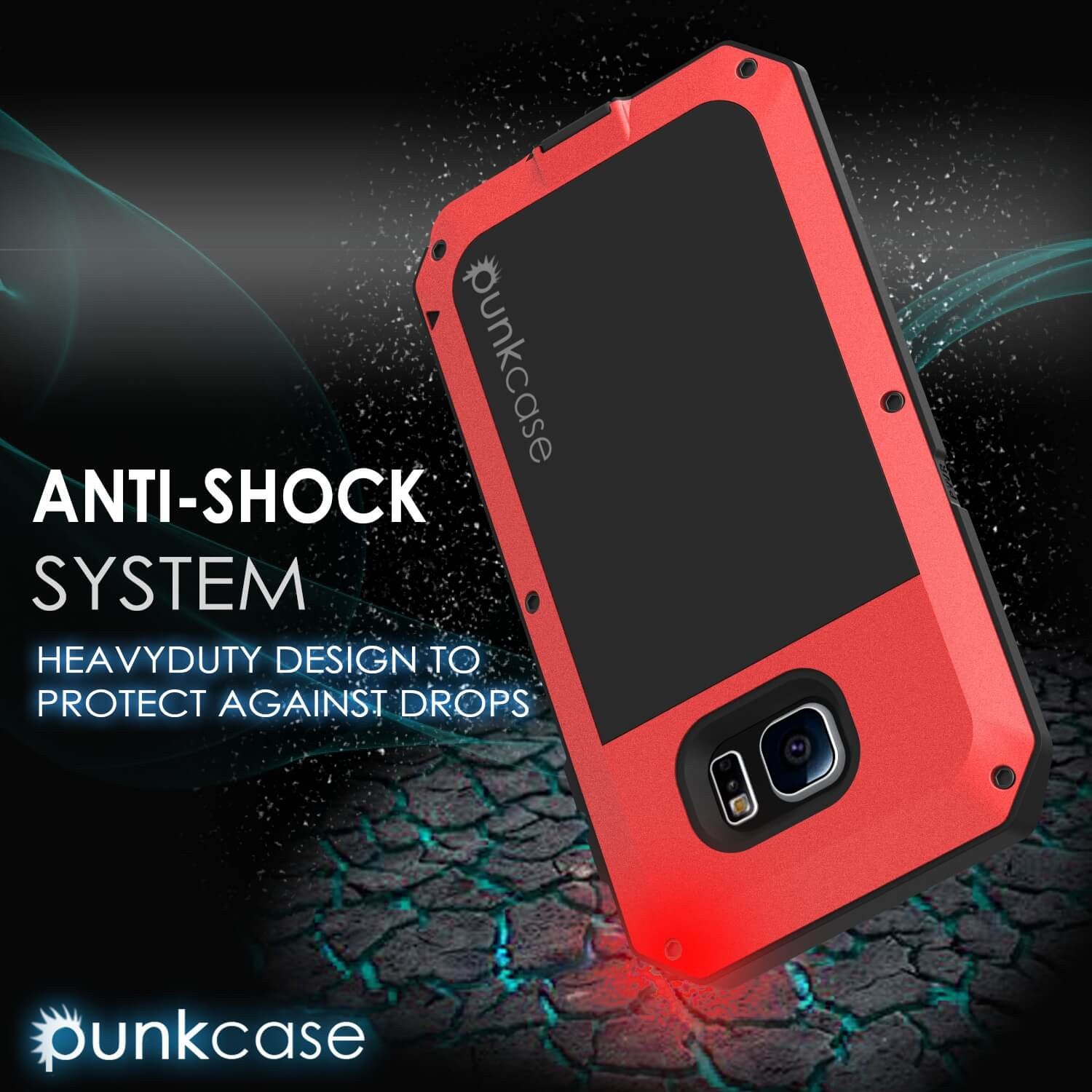 Galaxy S6 EDGE  Case, PUNKcase Metallic Red Shockproof  Slim Metal Armor Case