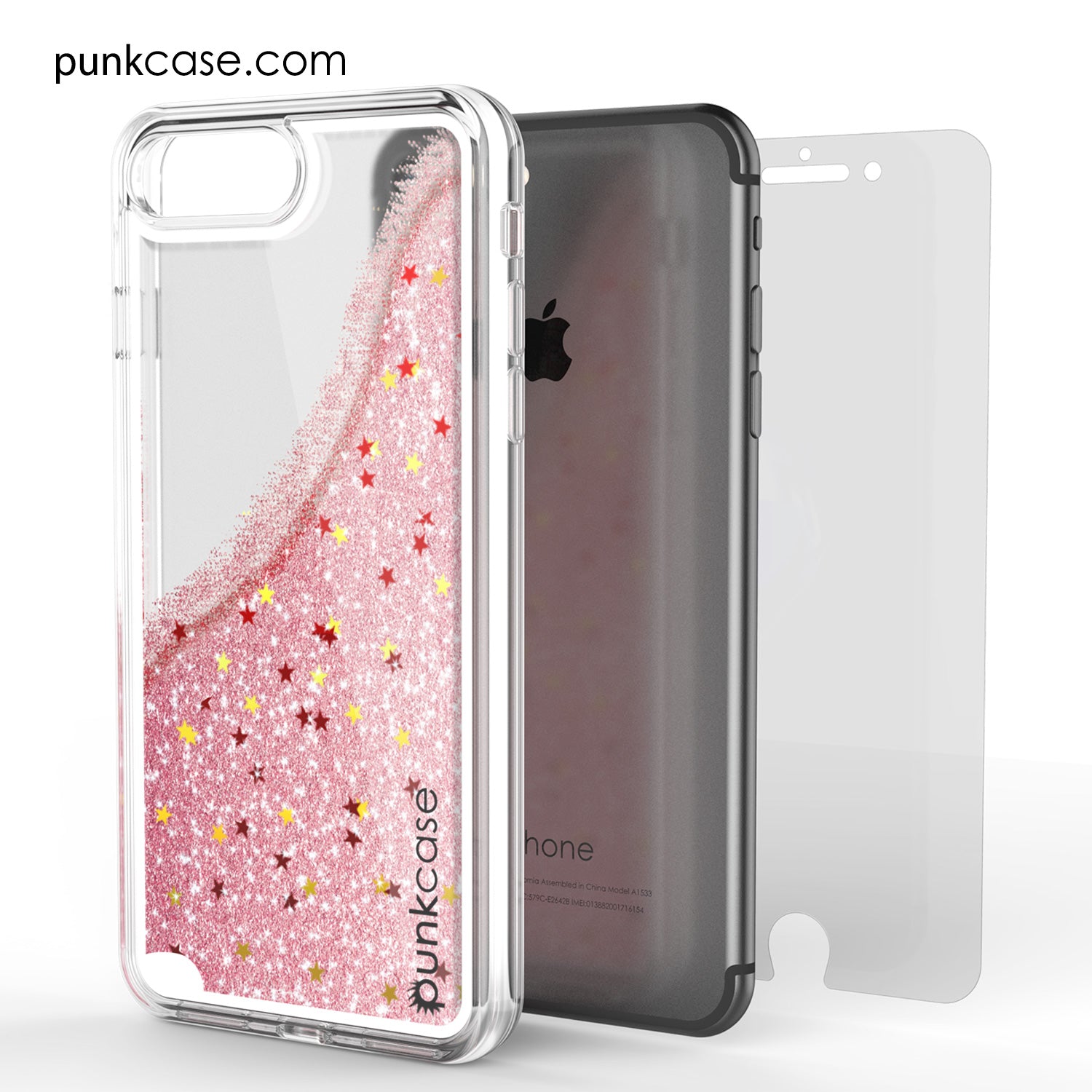 iPhone 7+Plus Case, PunkCase LIQUID Rose Series, Protective Dual Layer Floating Glitter Cover