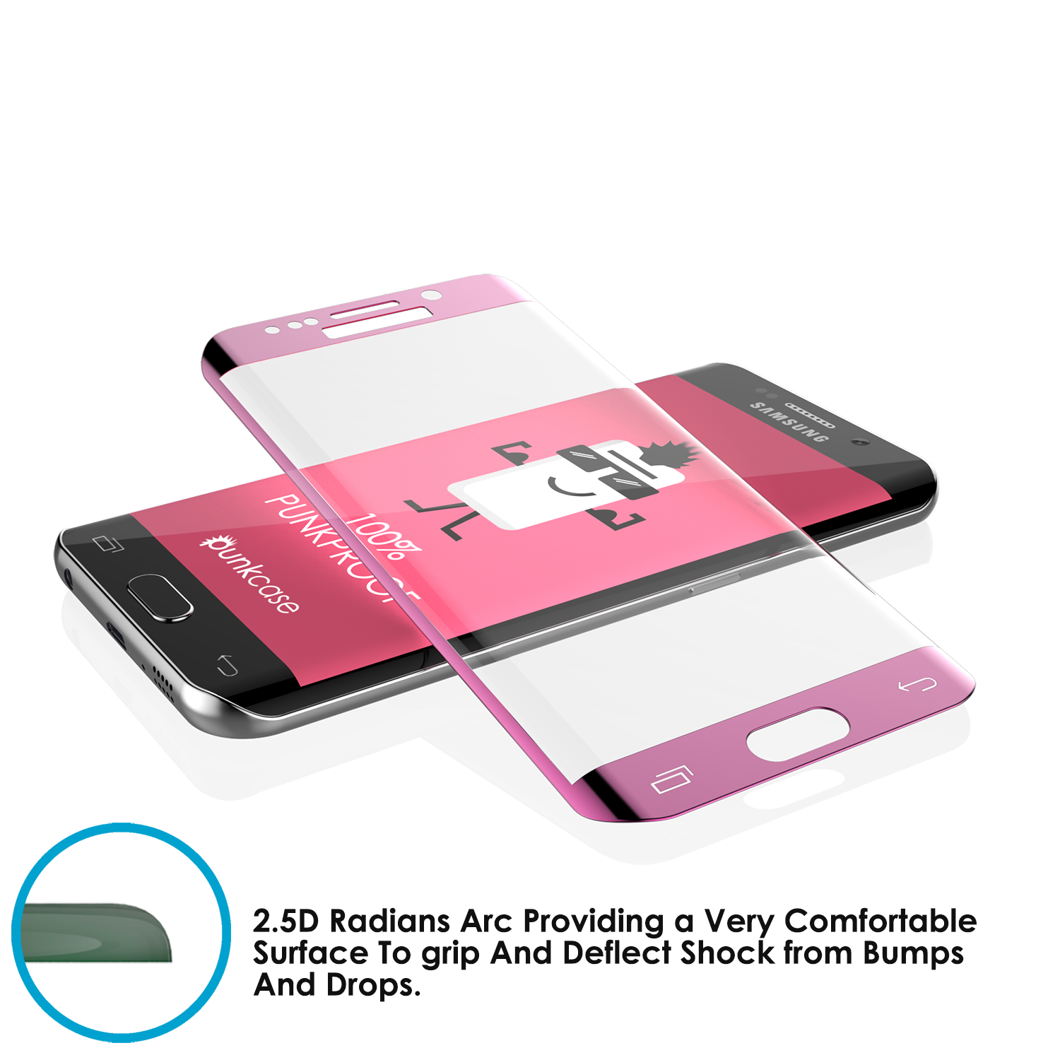 Galaxy S6 Edge Pink Tempered Glass Screen Protector, PUNKSHIELD 0.33mm Thick 9H Glass