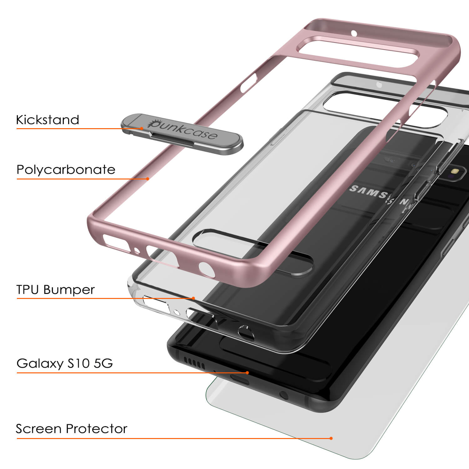 Galaxy S10 5G Case, PUNKcase [LUCID 3.0 Series] [Slim Fit] Armor Cover w/ Integrated Screen Protector [Rose Gold]