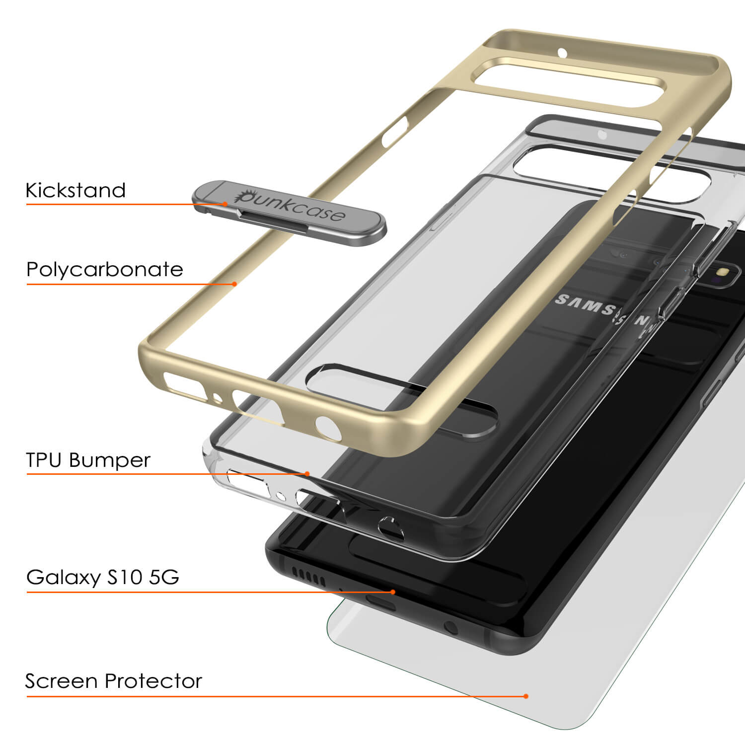 Galaxy S10 5G Case, PUNKcase [LUCID 3.0 Series] [Slim Fit] Armor Cover w/ Integrated Screen Protector [Gold]