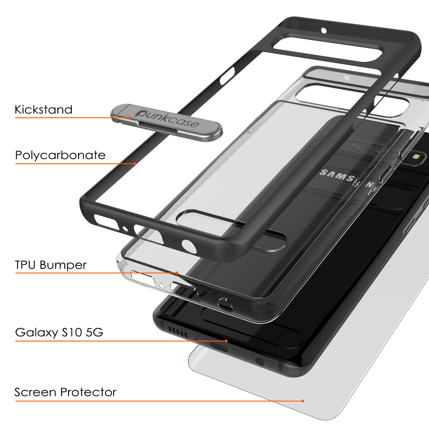 Galaxy S10 5G Case, PUNKcase [LUCID 3.0 Series] [Slim Fit] [Clear Back] Armor Cover w/ Integrated Screen Protector [Black]