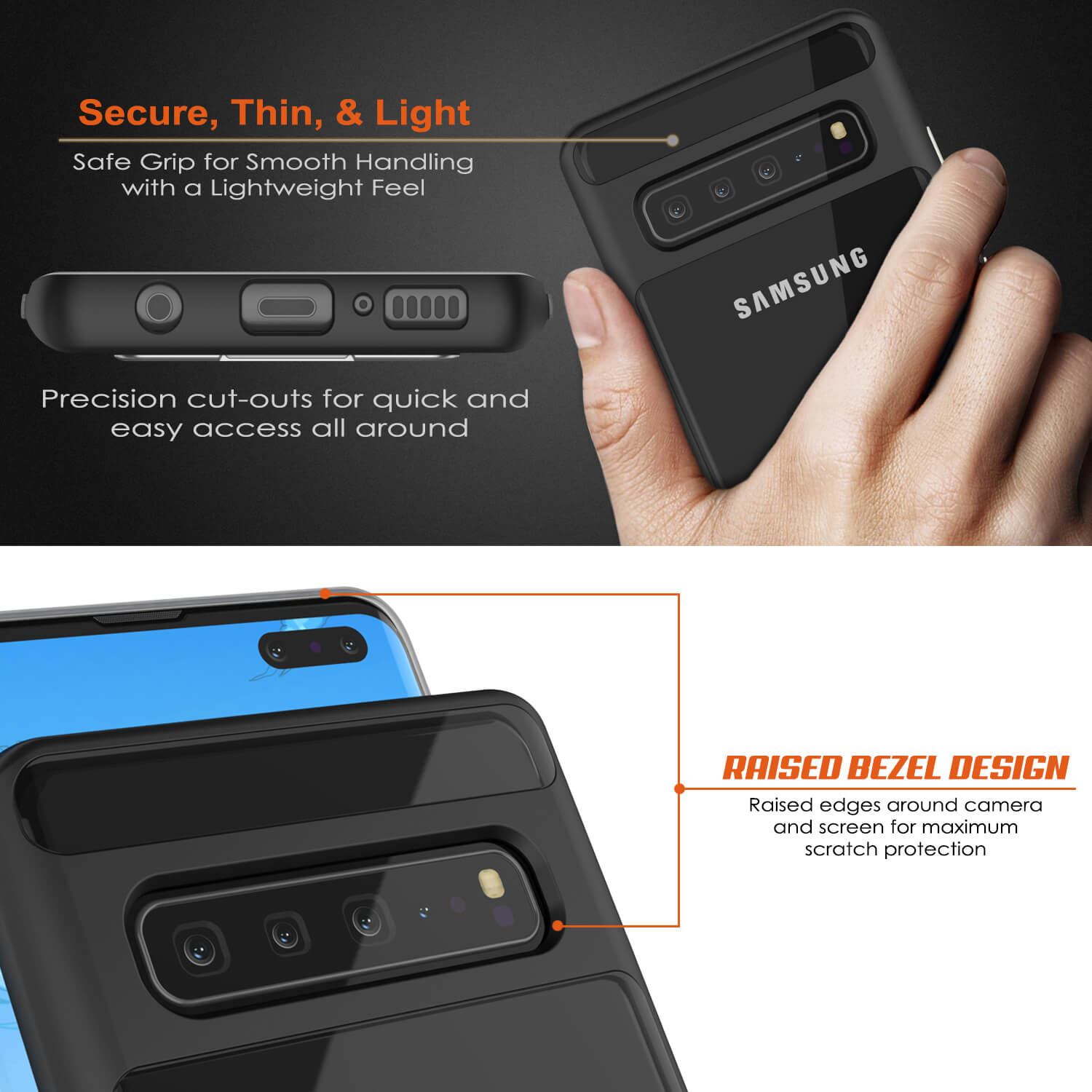 Galaxy S10 5G Case, PUNKcase [LUCID 3.0 Series] [Slim Fit] [Clear Back] Armor Cover w/ Integrated Screen Protector [Black]