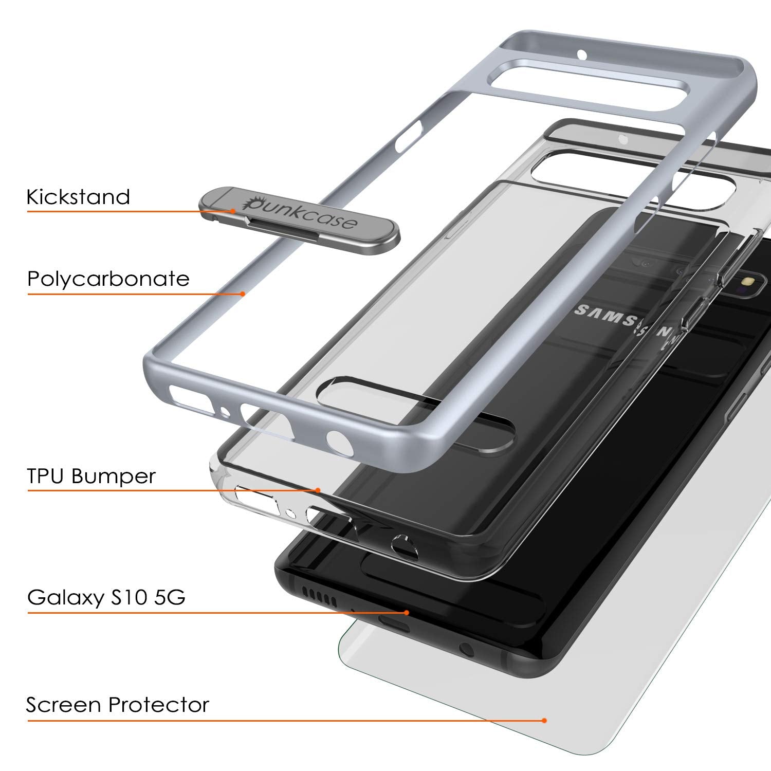 Galaxy S10 5G Case, PUNKcase [LUCID 3.0 Series] [Slim Fit] Armor Cover w/ Integrated Screen Protector [Silver]