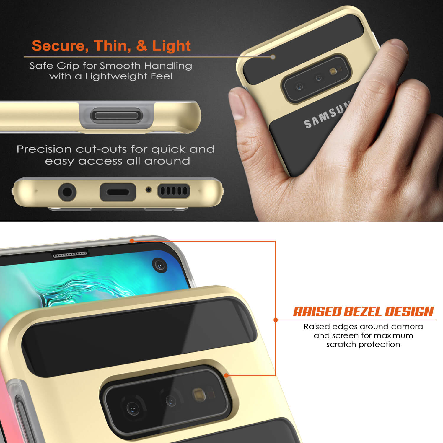 Galaxy S10e Case, PUNKcase [LUCID 3.0 Series] [Slim Fit] Armor Cover w/ Integrated Screen Protector [Gold]