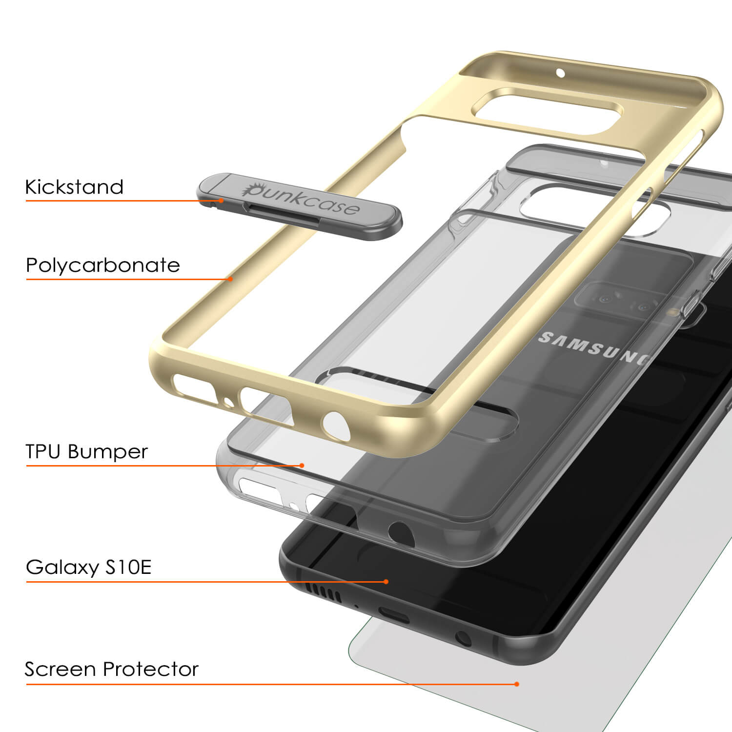 Galaxy S10e Case, PUNKcase [LUCID 3.0 Series] [Slim Fit] Armor Cover w/ Integrated Screen Protector [Gold]