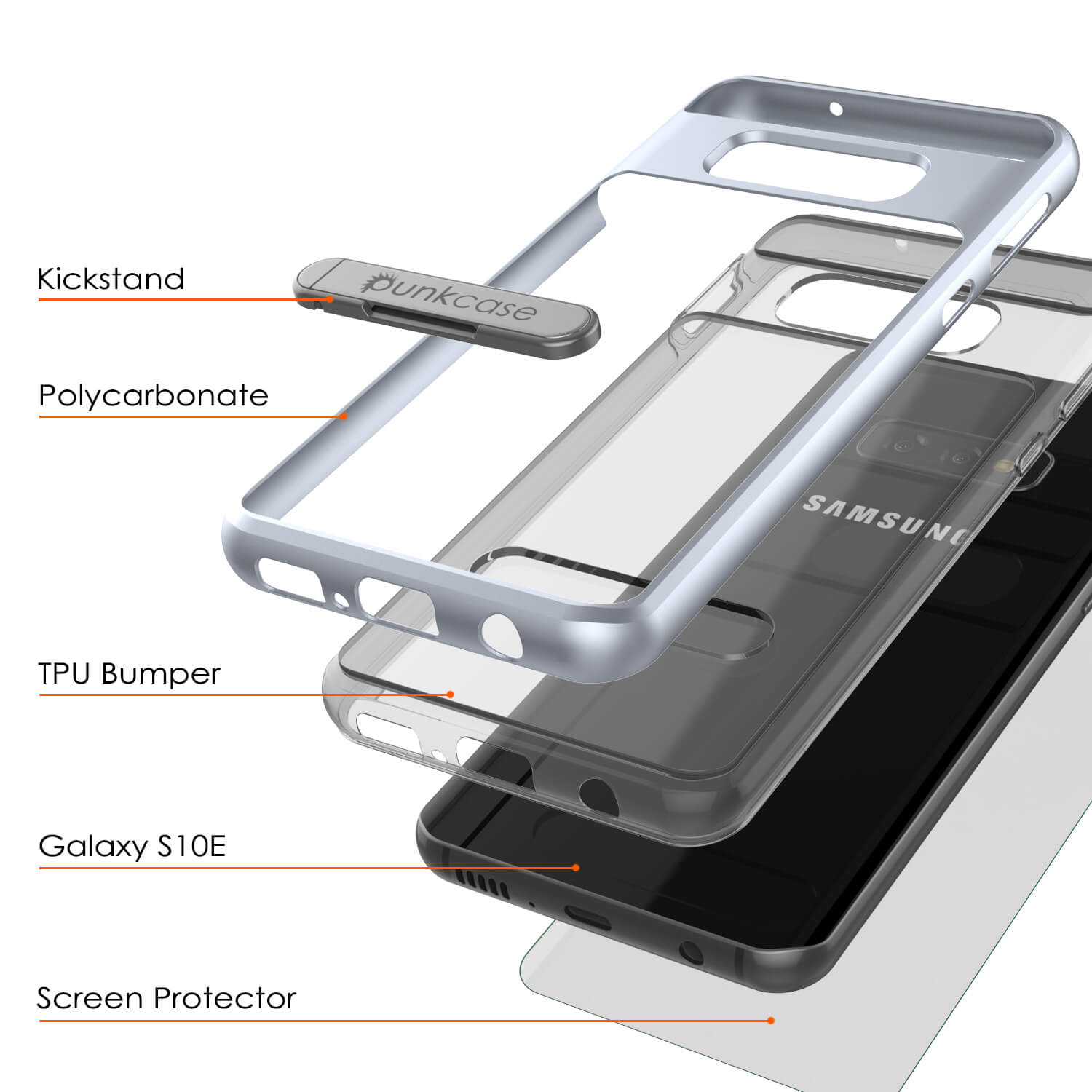 Galaxy S10e Case, PUNKcase [LUCID 3.0 Series] [Slim Fit] Armor Cover w/ Integrated Screen Protector [Silver]