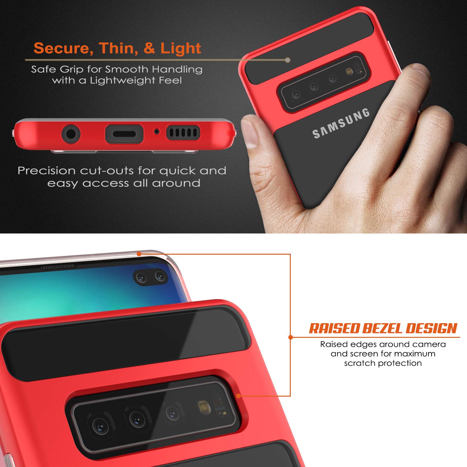 Galaxy S10 Case, PUNKcase [LUCID 3.0 Series] [Slim Fit] Armor Cover w/ Integrated Screen Protector [Red]