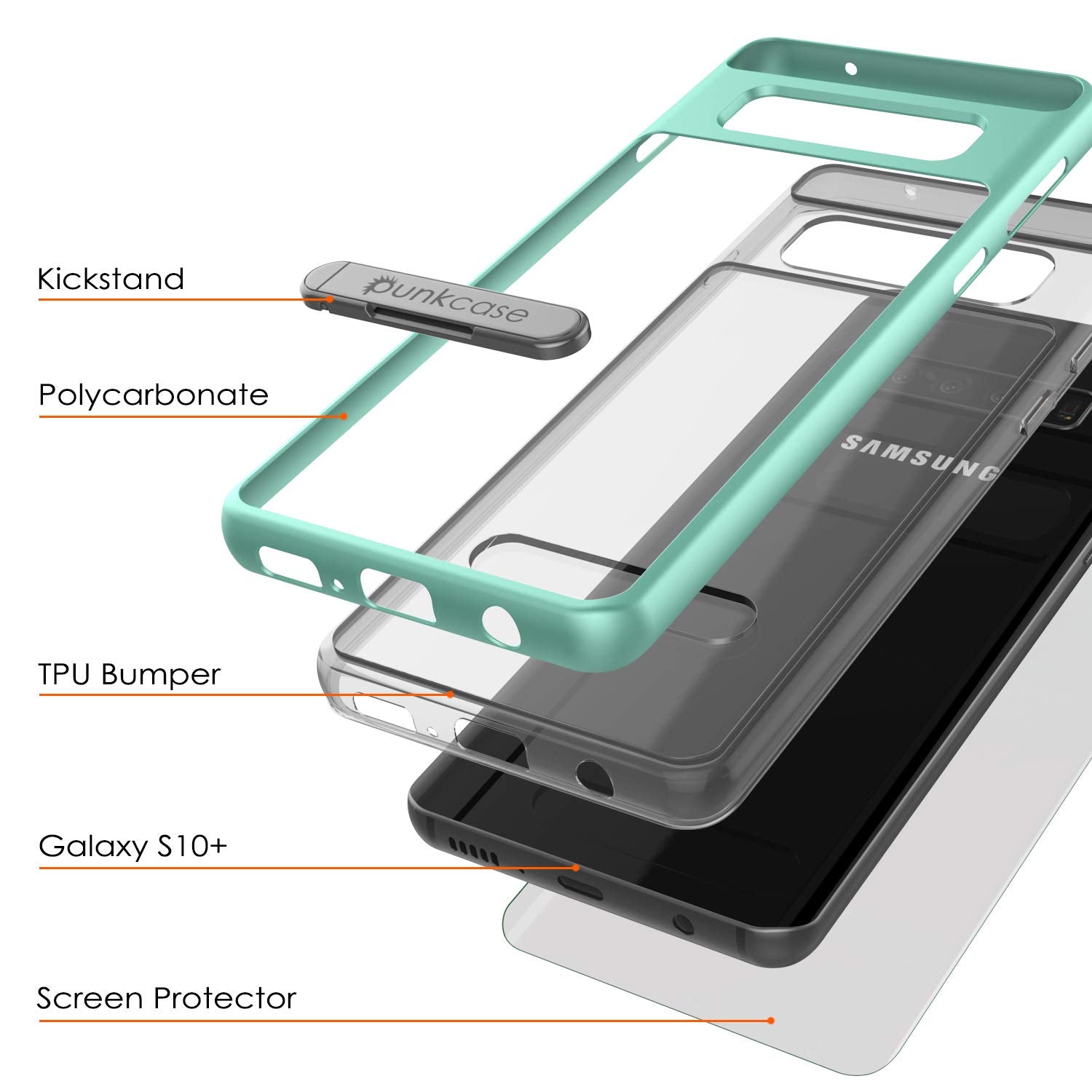 Galaxy S10+ Plus Case, PUNKcase [LUCID 3.0 Series] [Slim Fit] Armor Cover w/ Integrated Screen Protector [Teal]
