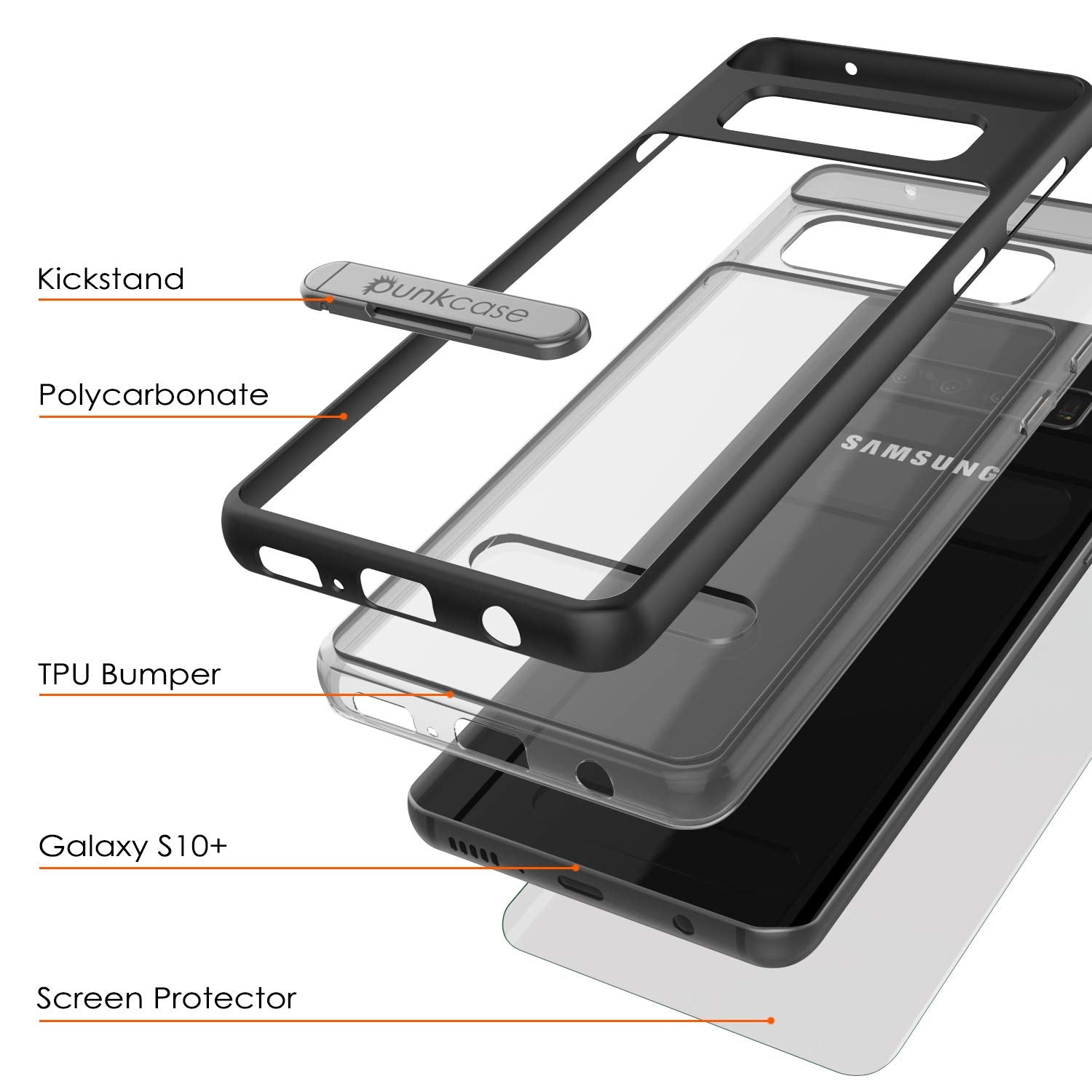 Galaxy S10+ Plus Case, PUNKcase [LUCID 3.0 Series] [Slim Fit] [Clear Back] Armor Cover w/ Integrated Screen Protector