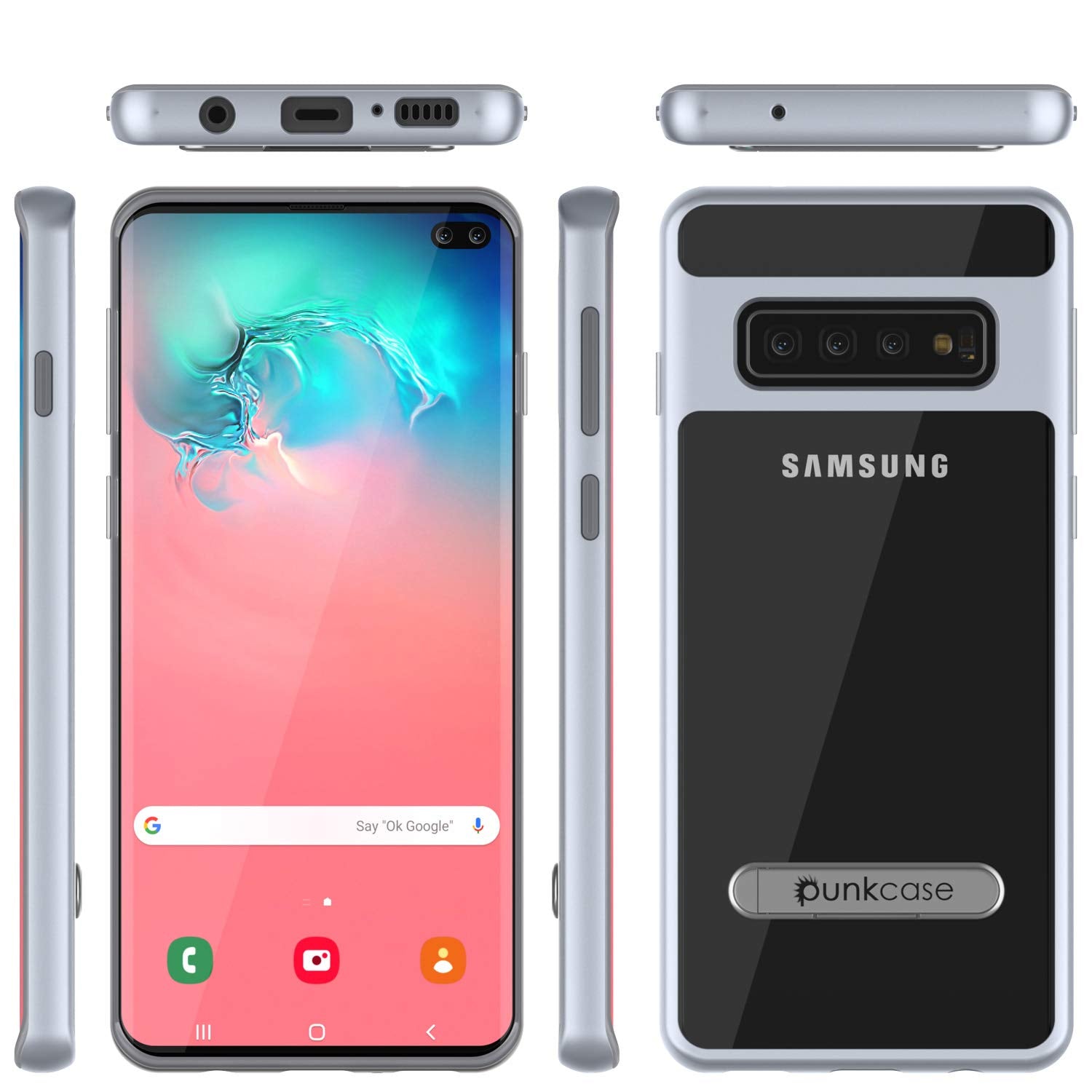 Galaxy S10+ Plus Case, PUNKcase [LUCID 3.0 Series] [Slim Fit] Armor Cover w/ Integrated Screen Protector [Silver]