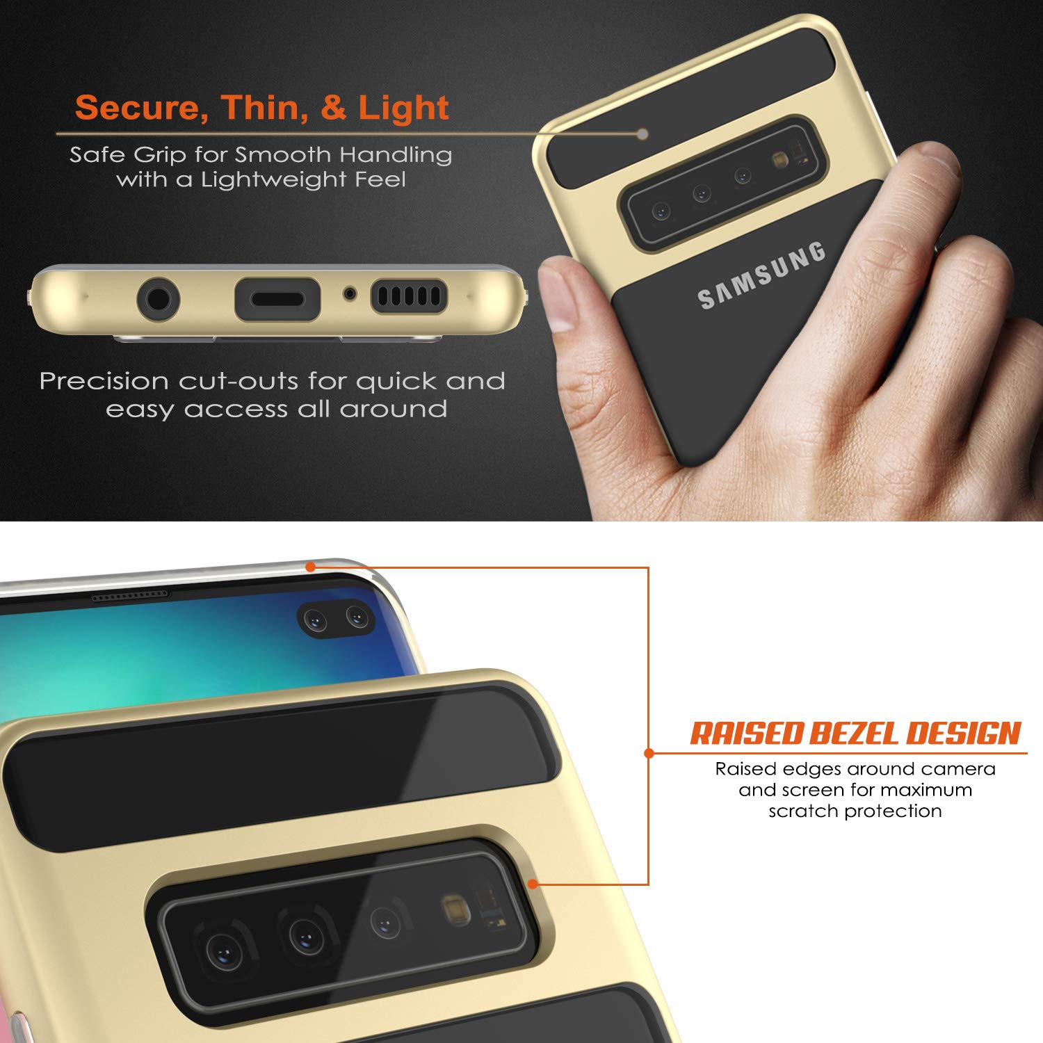 Galaxy S10+ Plus Case, PUNKcase [LUCID 3.0 Series] [Slim Fit] Armor Cover w/ Integrated Screen Protector [Gold]