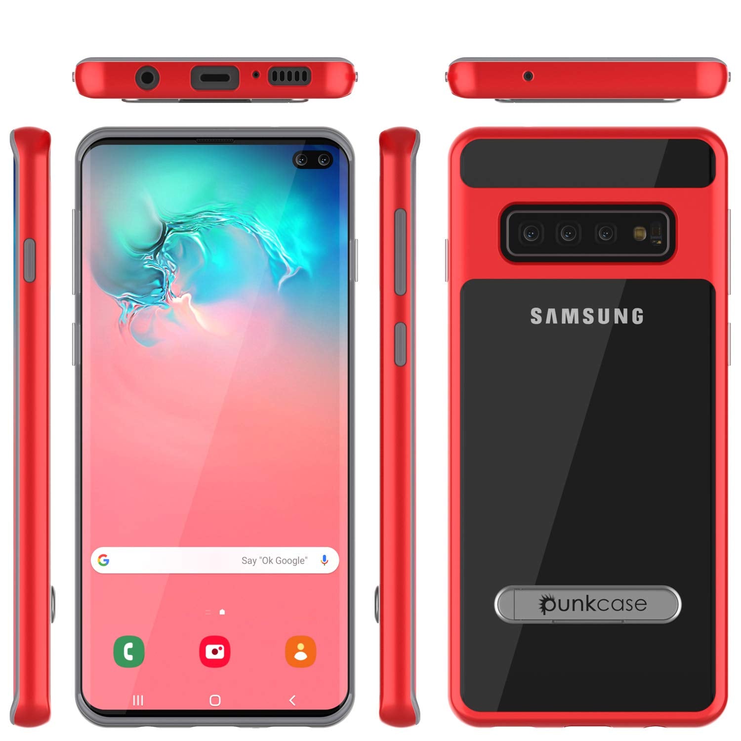 Galaxy S10+ Plus Case, PUNKcase [LUCID 3.0 Series] [Slim Fit] Armor Cover w/ Integrated Screen Protector [Red]