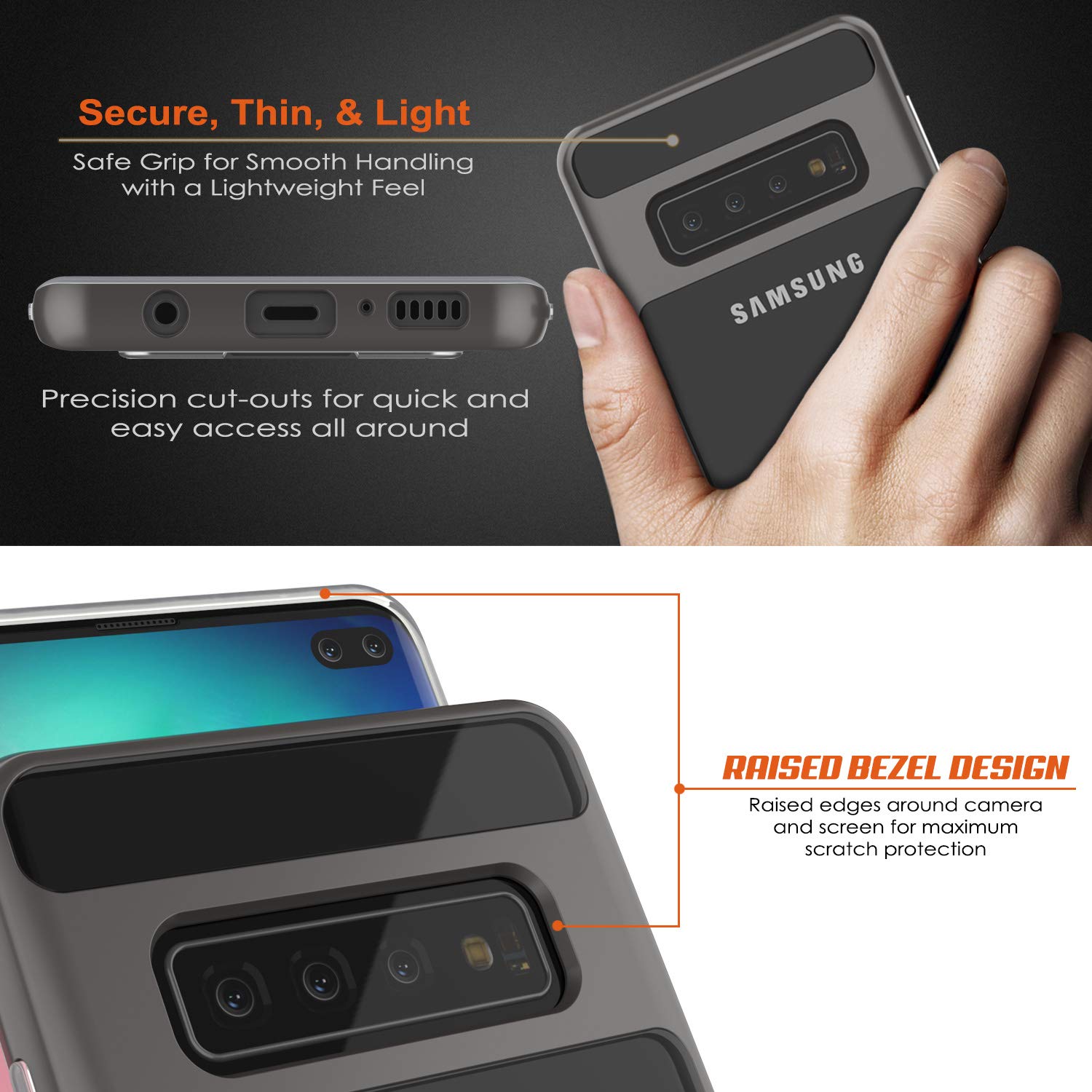 Galaxy S10+ Plus Case, PUNKcase [LUCID 3.0 Series] [Slim Fit] Armor Cover w/ Integrated Screen Protector [Grey]