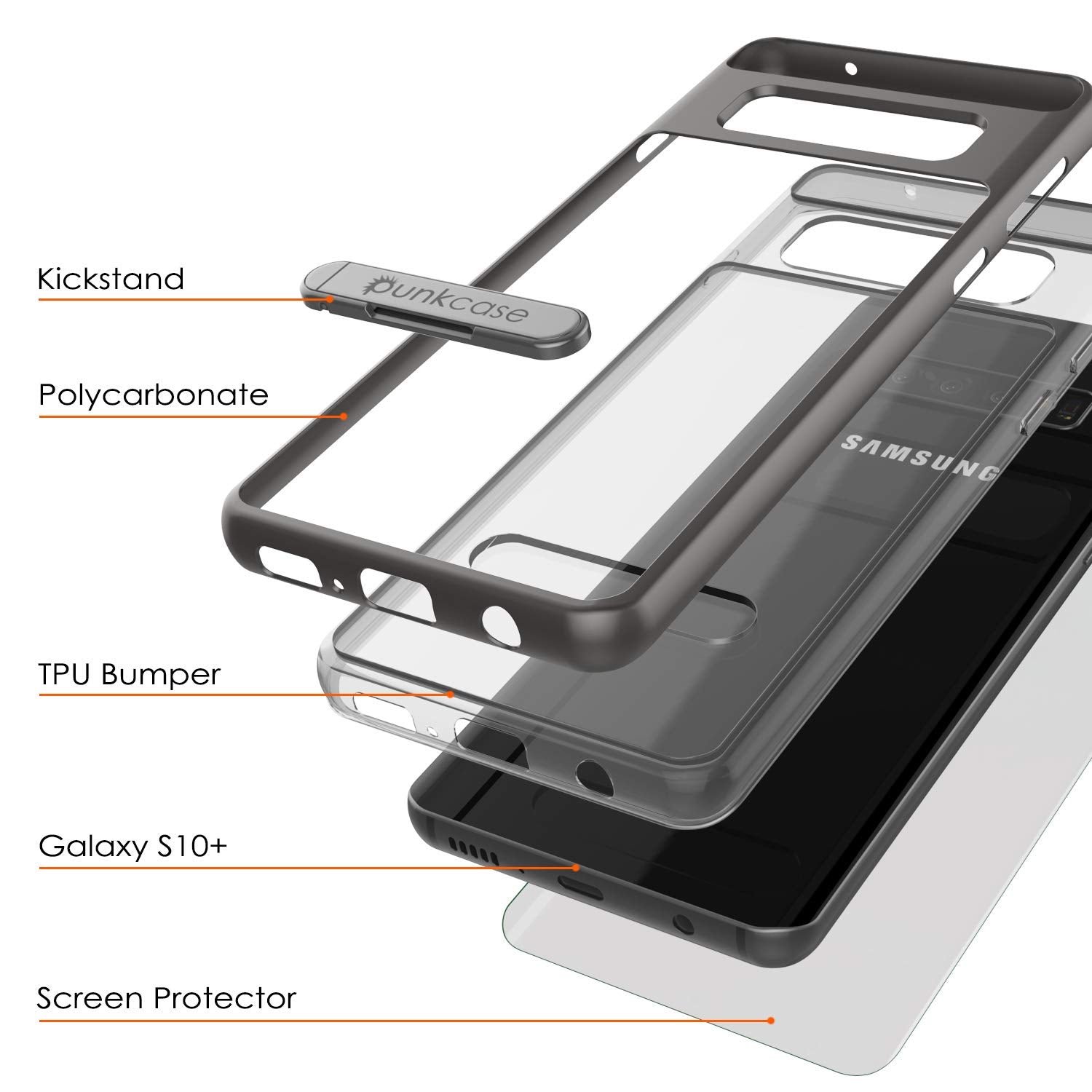 Galaxy S10+ Plus Case, PUNKcase [LUCID 3.0 Series] [Slim Fit] Armor Cover w/ Integrated Screen Protector [Grey]