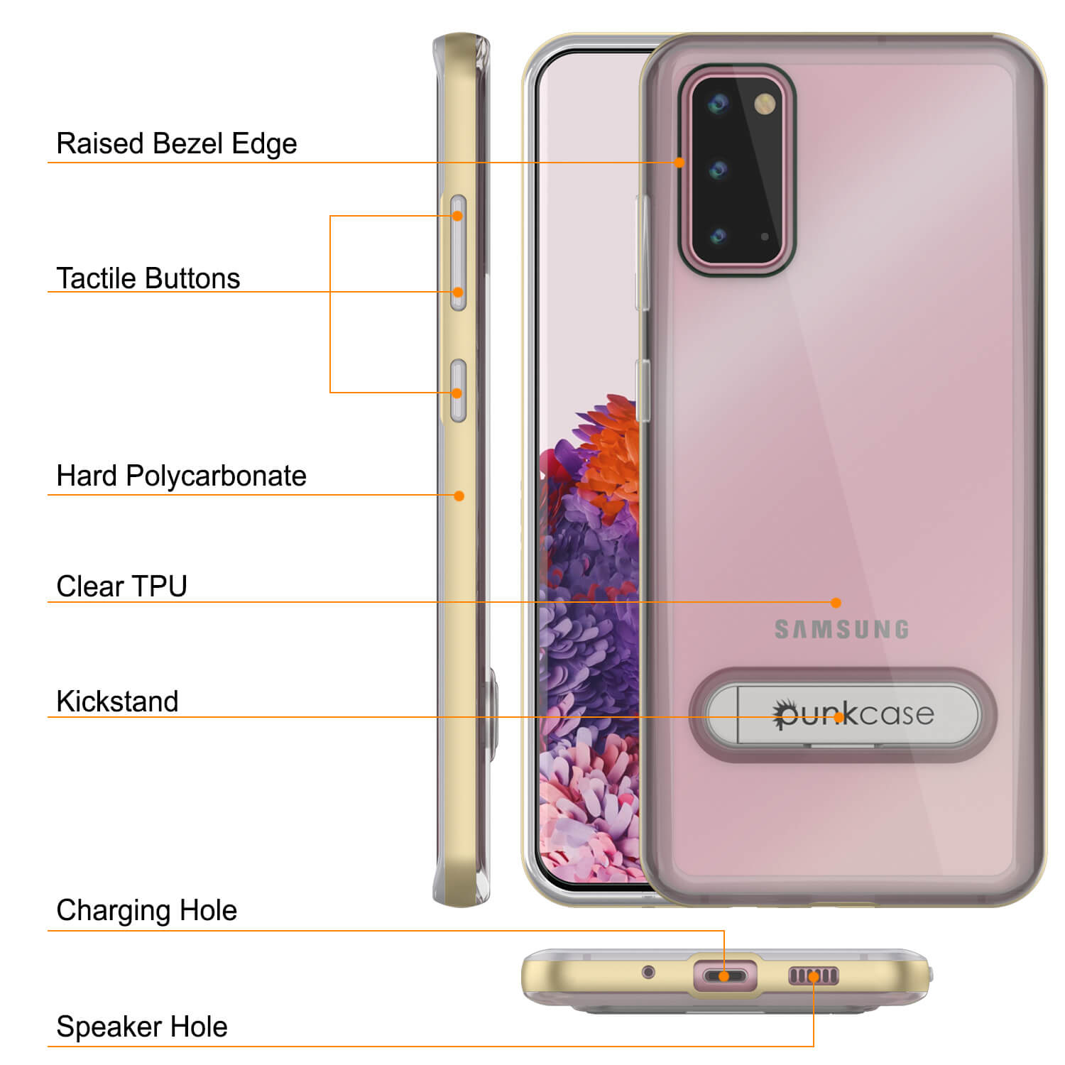 Galaxy S20 Case, PUNKcase [LUCID 3.0 Series] [Slim Fit] Armor Cover w/ Integrated Screen Protector [Gold]