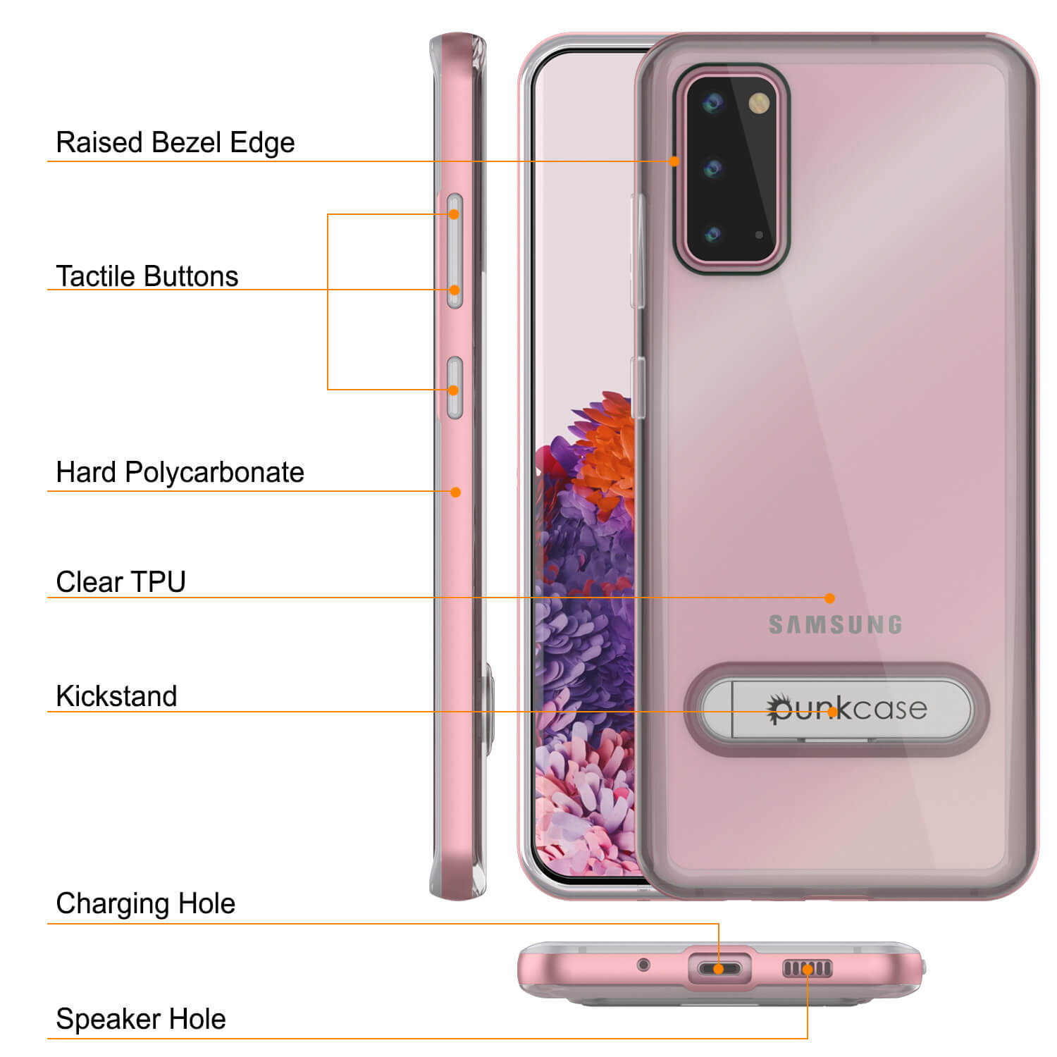 Galaxy S20 Case, PUNKcase [LUCID 3.0 Series] [Slim Fit] Armor Cover w/ Integrated Screen Protector [Rose Gold]