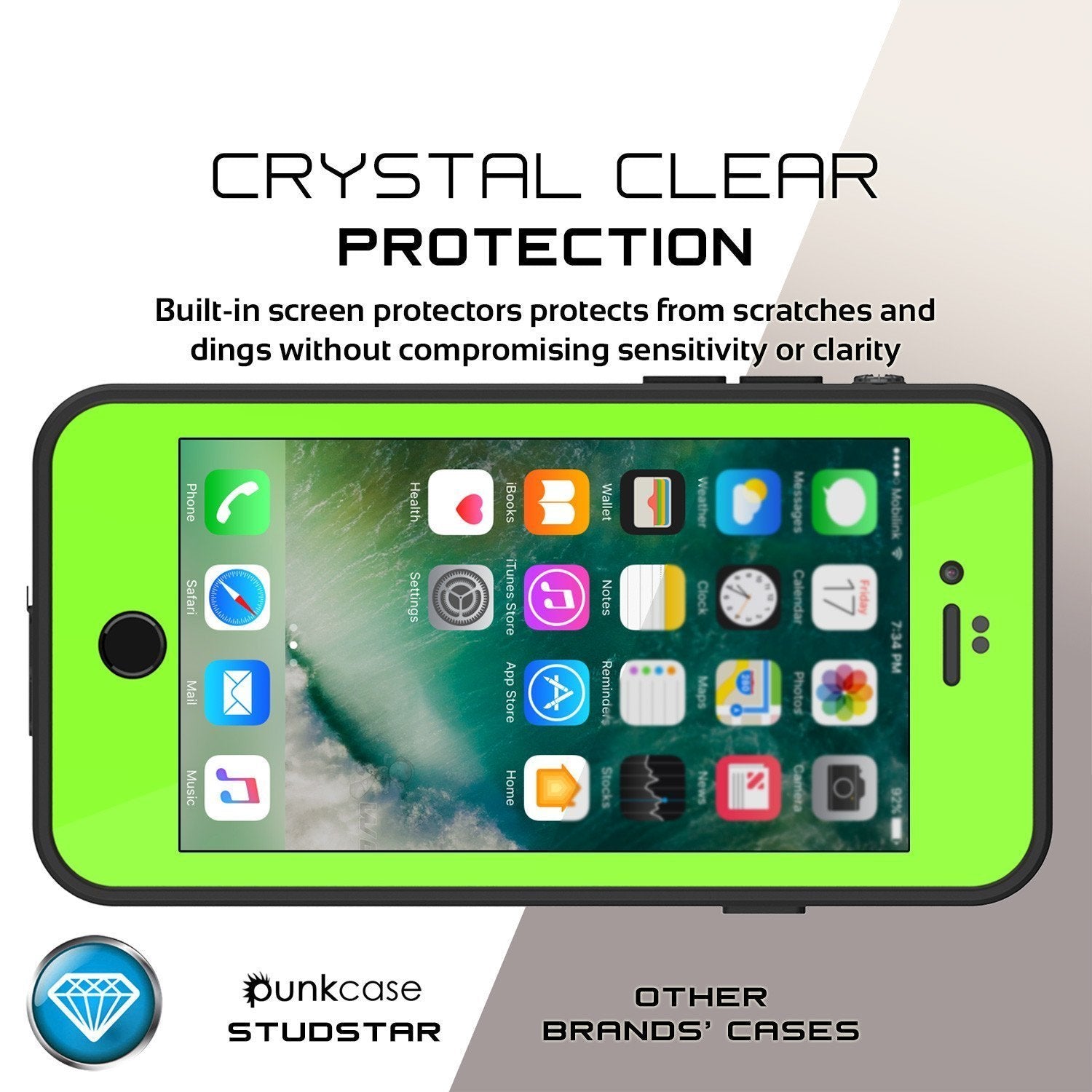 iPhone 8 Waterproof Case, Punkcase [Light Green] [StudStar Series] [Slim Fit][IP68 Certified]  [Dirt/Snow Proof]
