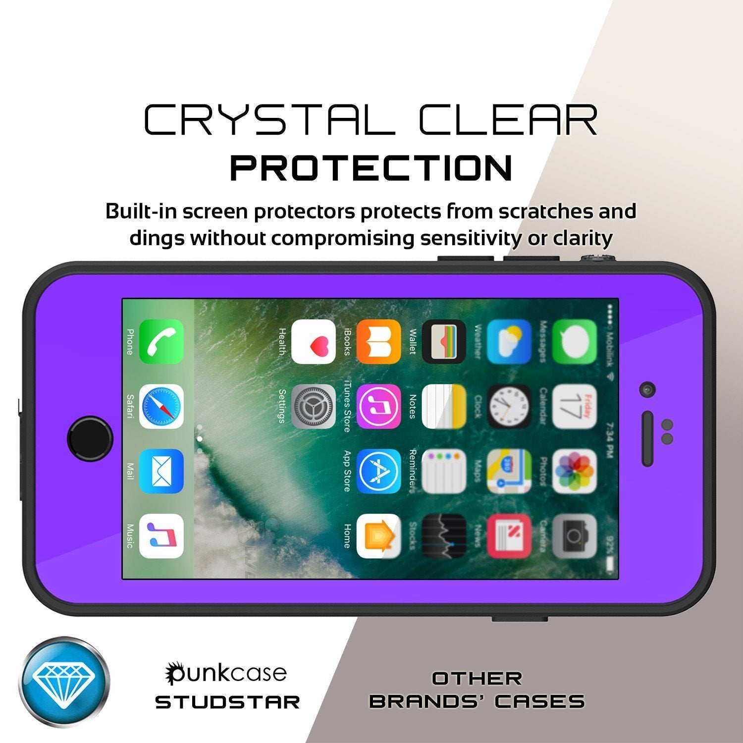 iPhone 8 Waterproof Case, Punkcase [Purple] [StudStar Series] [Slim Fit][IP68 Certified]  [Dirtproof] [Snowproof]