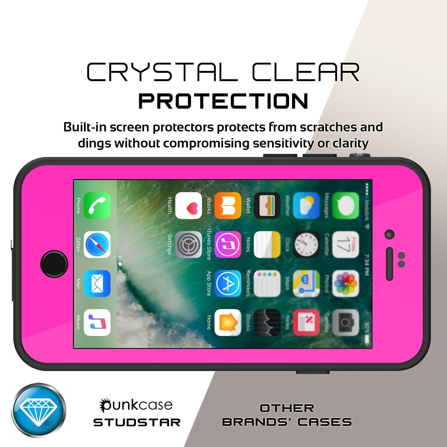 iPhone 8 Waterproof Case, Punkcase [Pink] [StudStar Series] [Slim Fit][IP68 Certified]  [Dirtproof] [Snowproof]