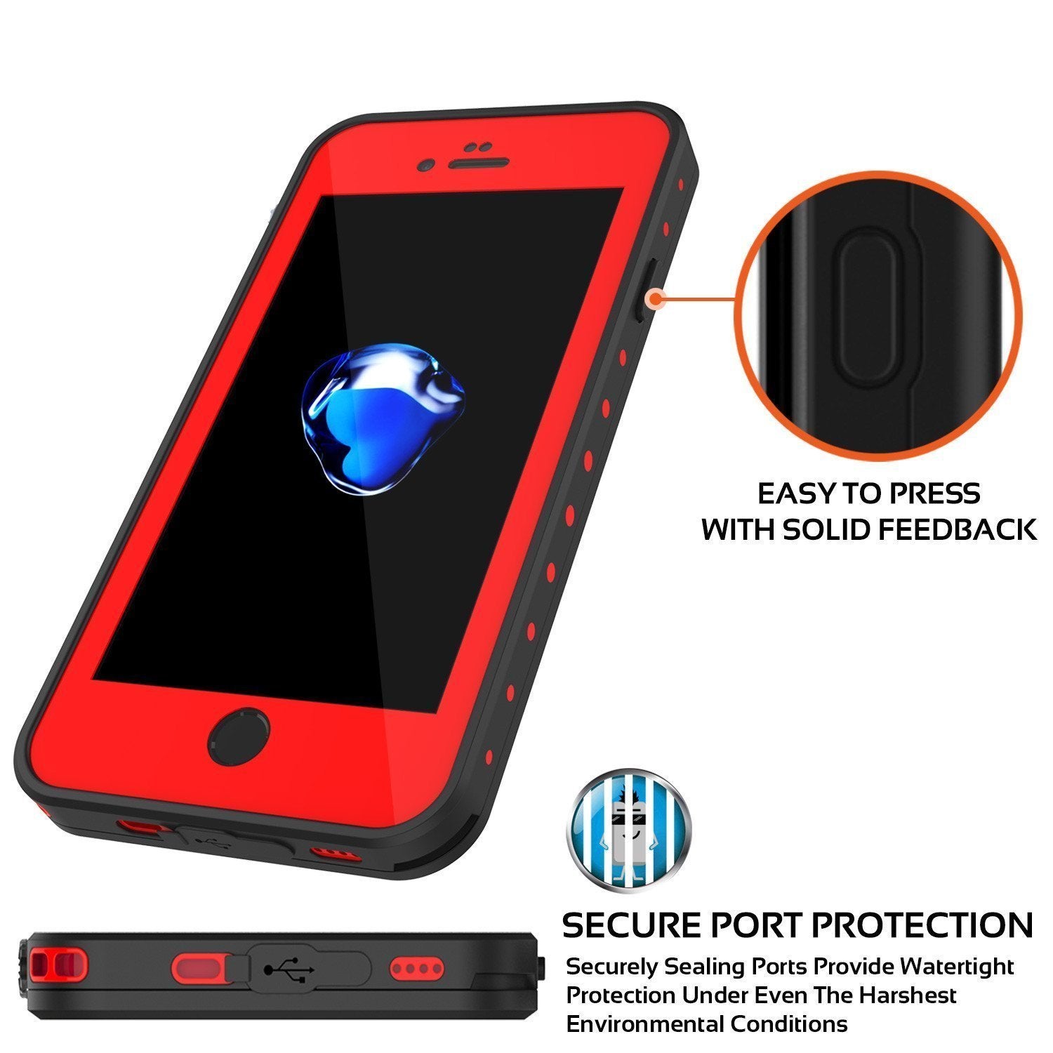 iPhone SE (4.7") Waterproof Case, Punkcase [Red] [StudStar Series] [Slim Fit] [IP68 Certified]  [Dirtproof] [Snowproof]