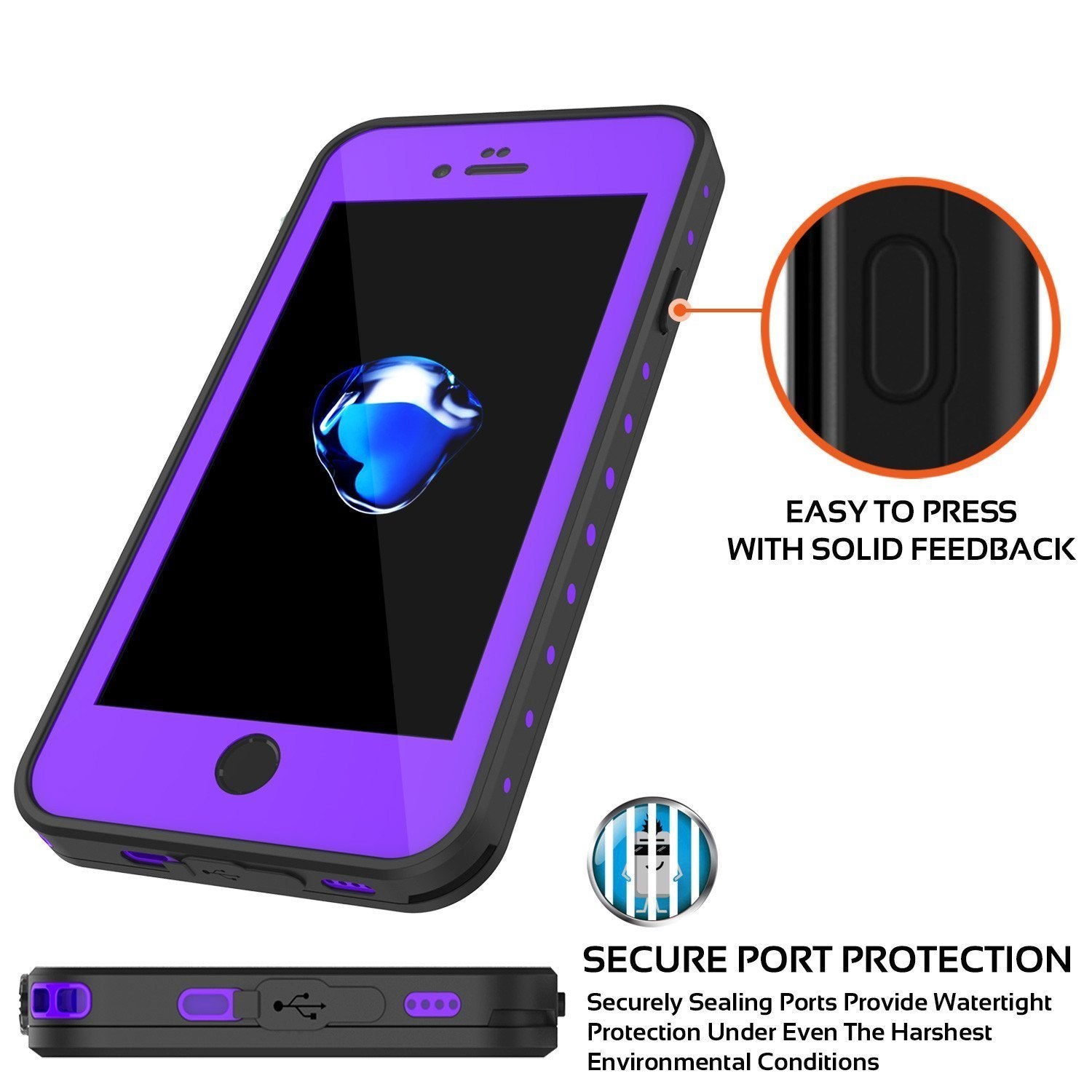 iPhone 8 Waterproof Case, Punkcase [Purple] [StudStar Series] [Slim Fit][IP68 Certified]  [Dirtproof] [Snowproof]